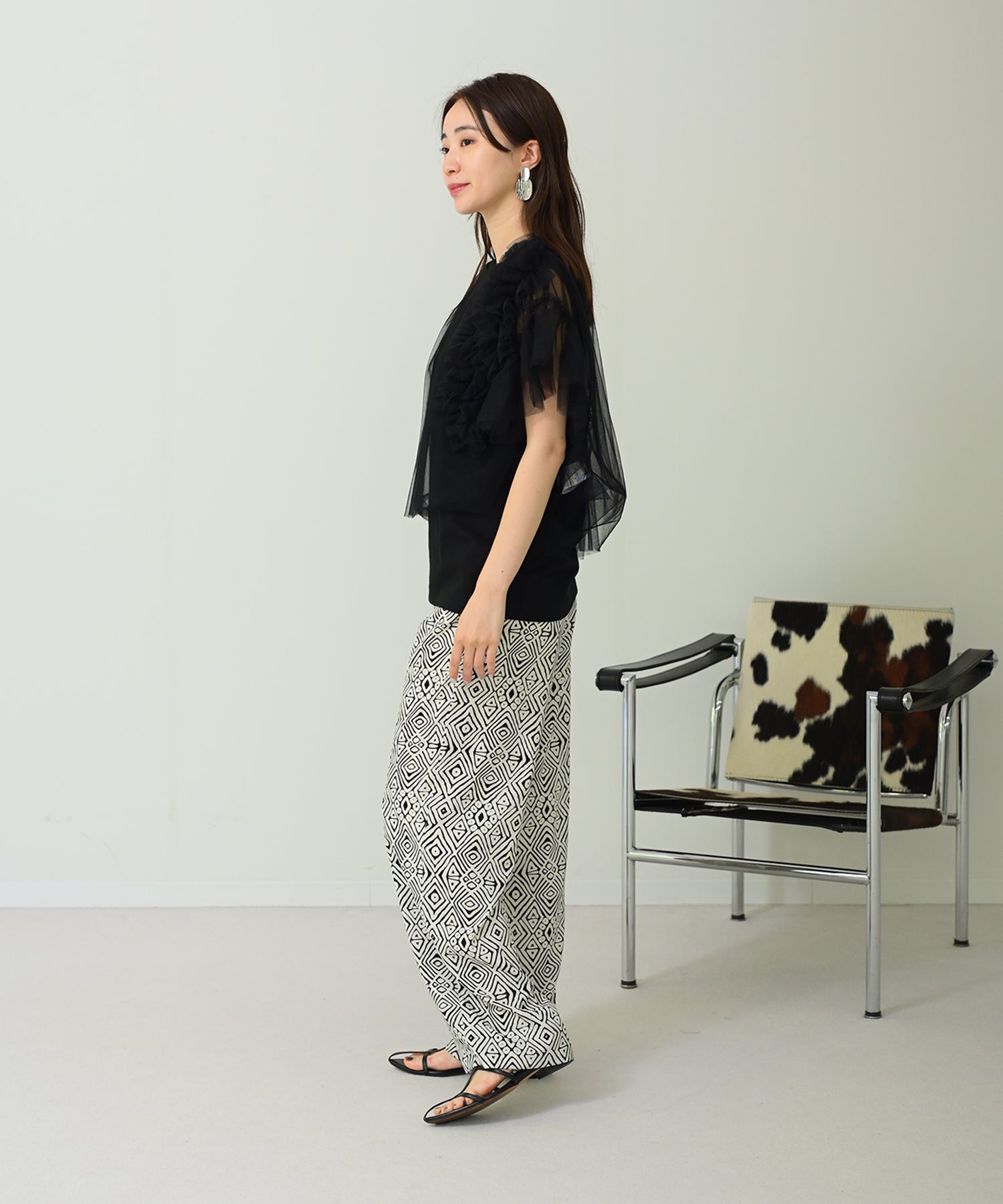 ☆新品☆ 定価￥46,200 M.＆KYOKO アシンメトリー格子柄チュニック 袖フリルアシンメトリーチュニック 袖フリル アシンメトリー