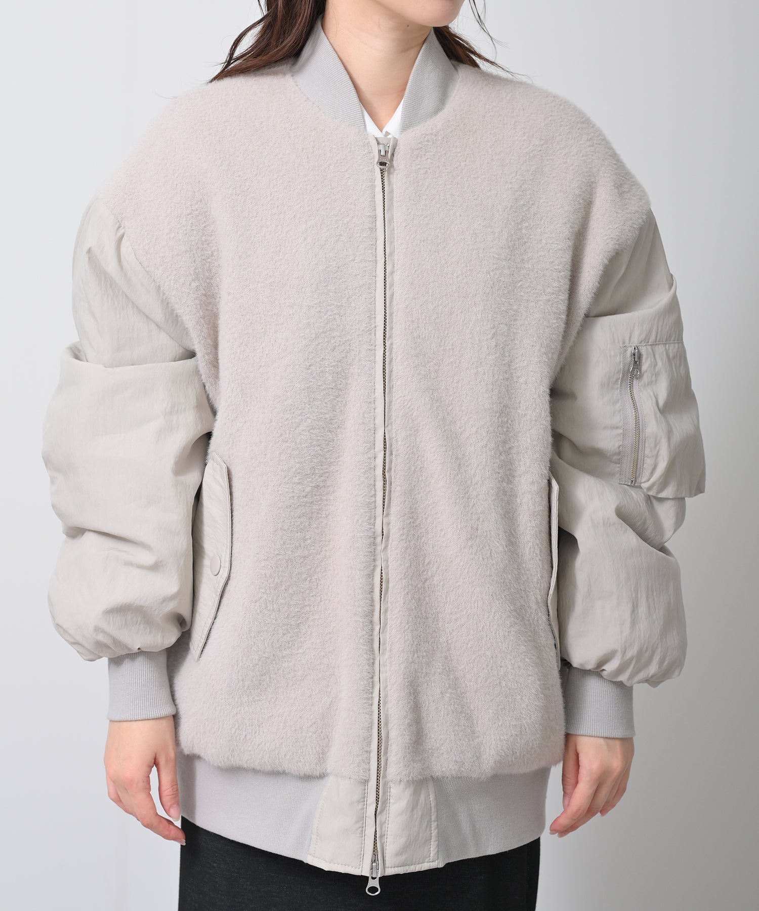 Mixed Texture Bomber Jacket