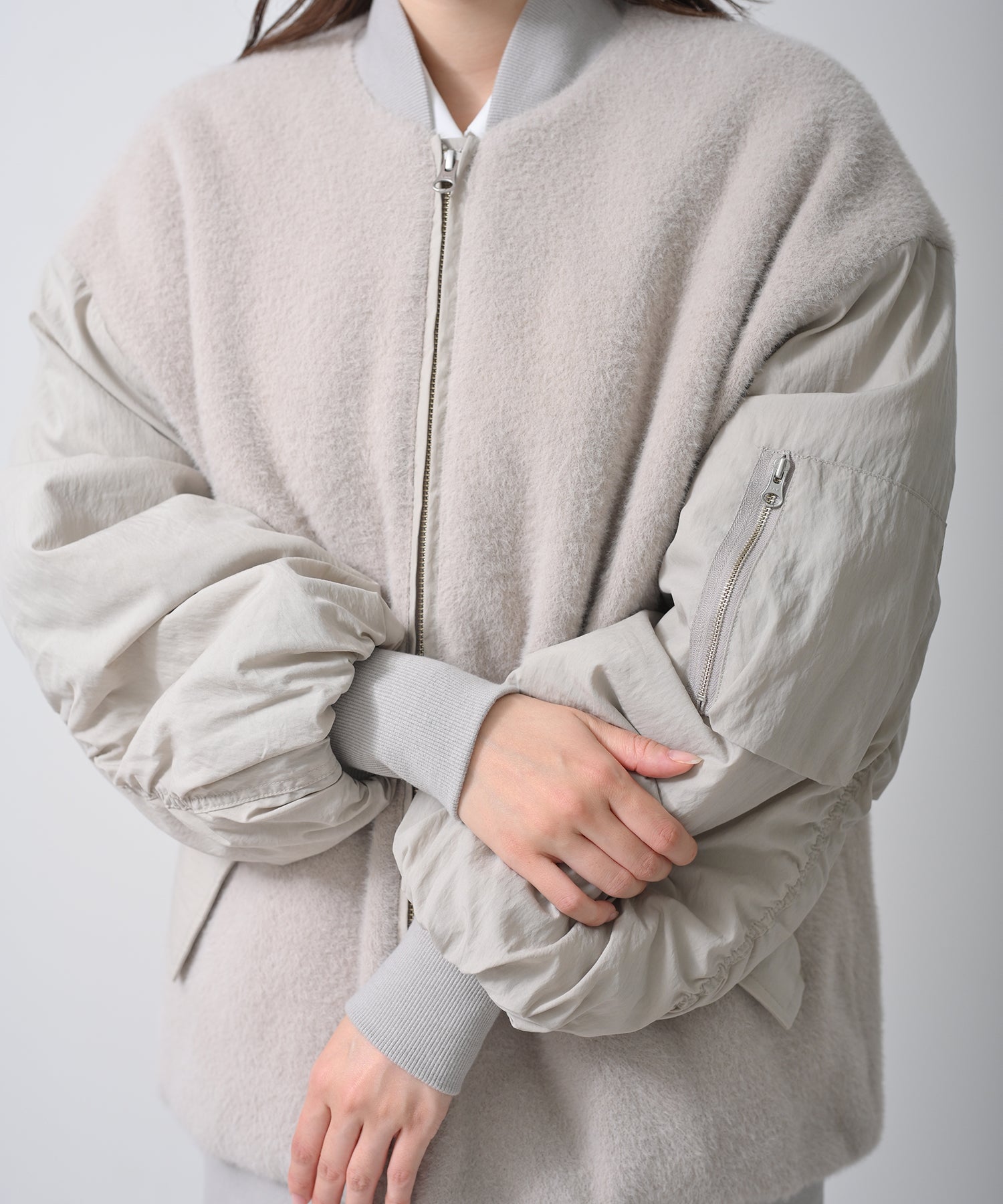 Mixed Texture Bomber Jacket