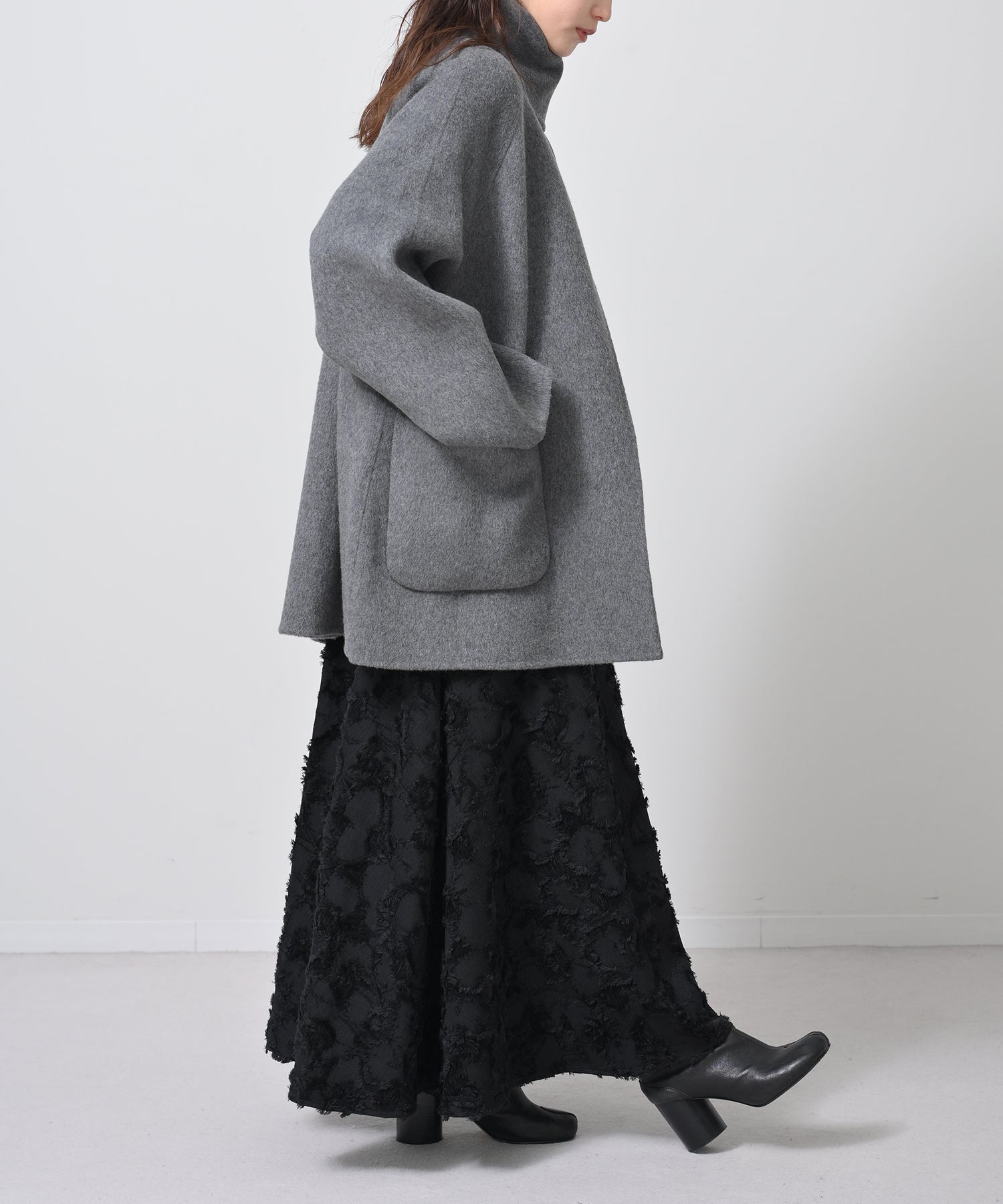 Scarf-Attached Wool Coat