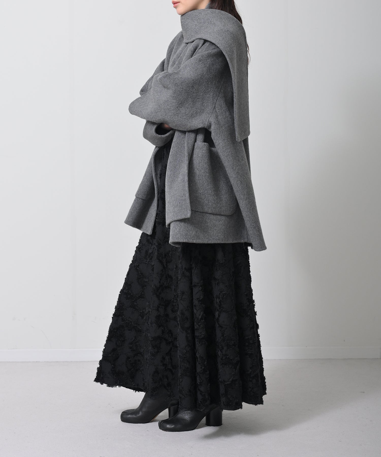 Scarf-Attached Wool Coat