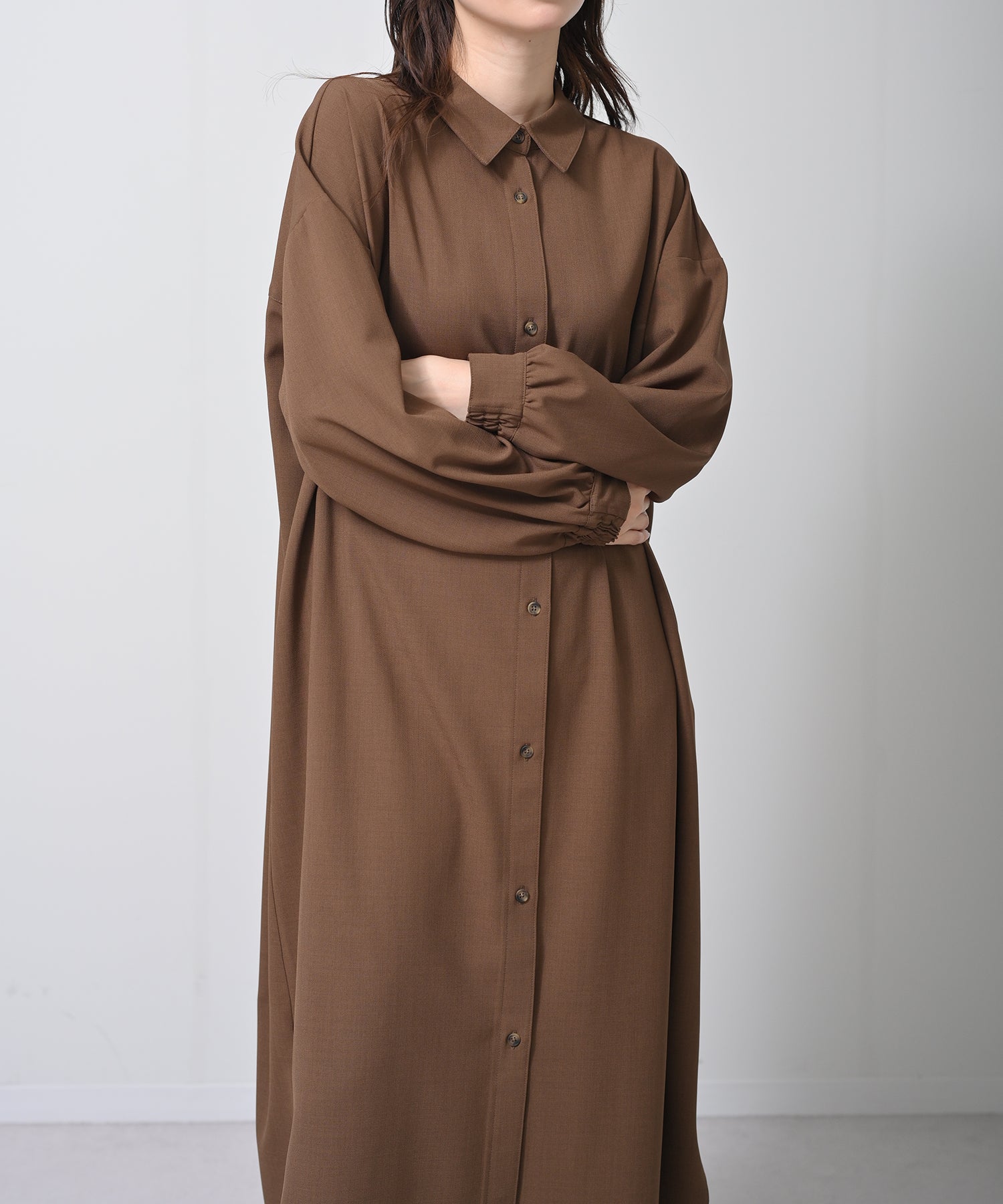 Back Ribbon Long Sleeve Shirt Dress