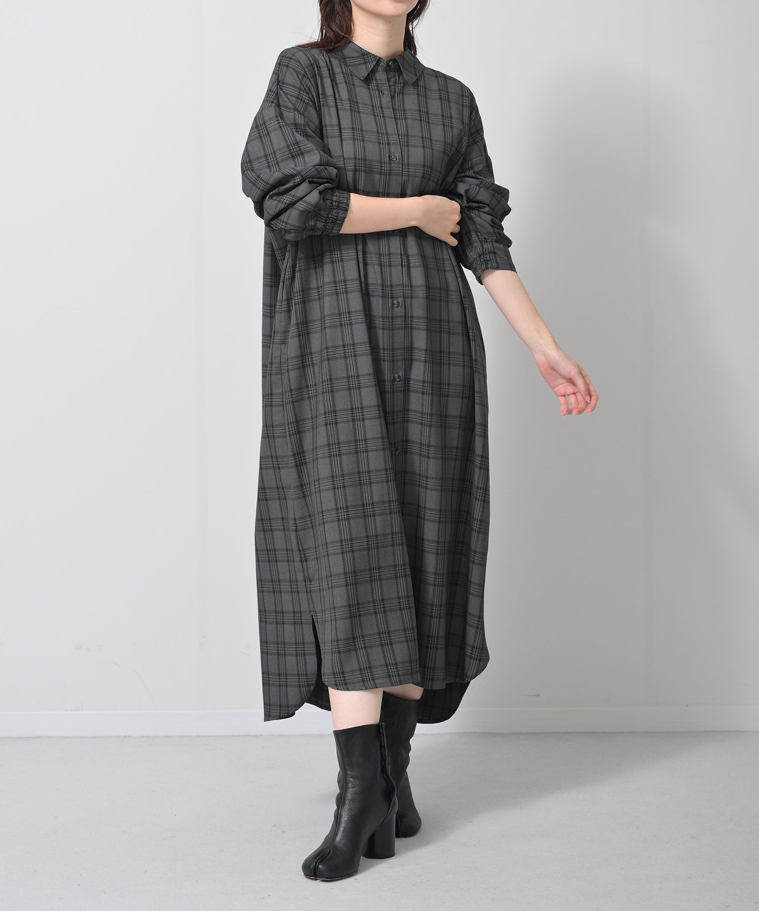 グレー×イエローチェック　model：H160