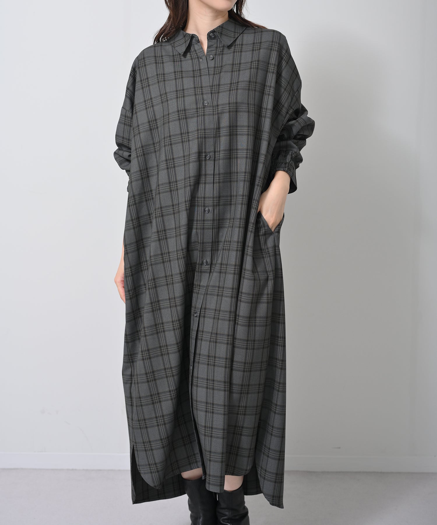 グレー×イエローチェック　model：H160