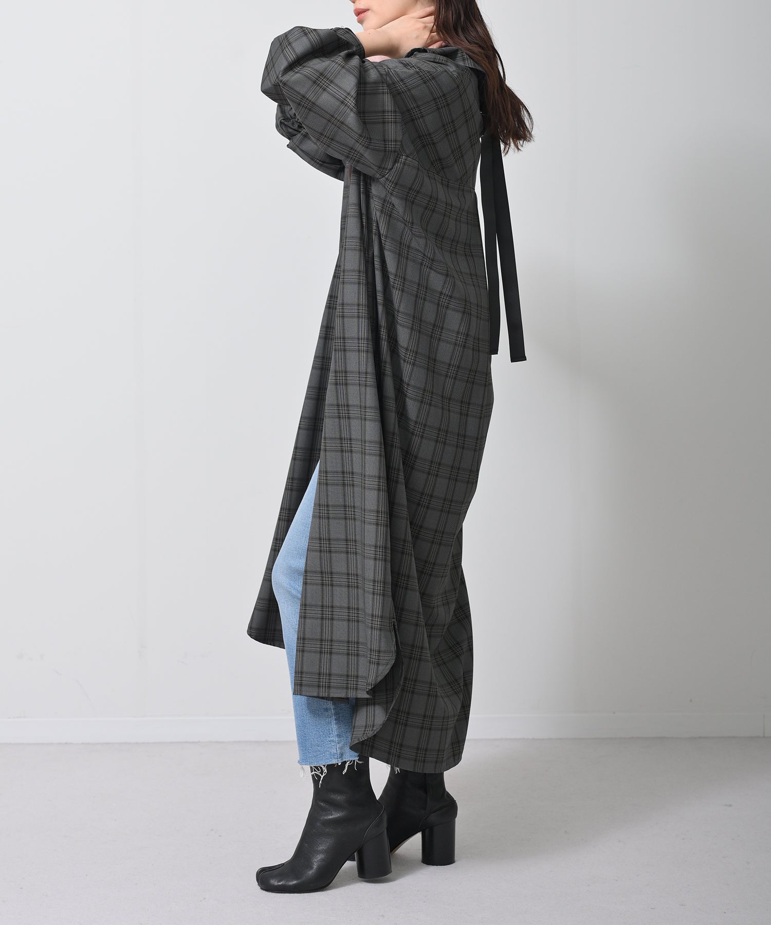 グレー×イエローチェック　model：H160