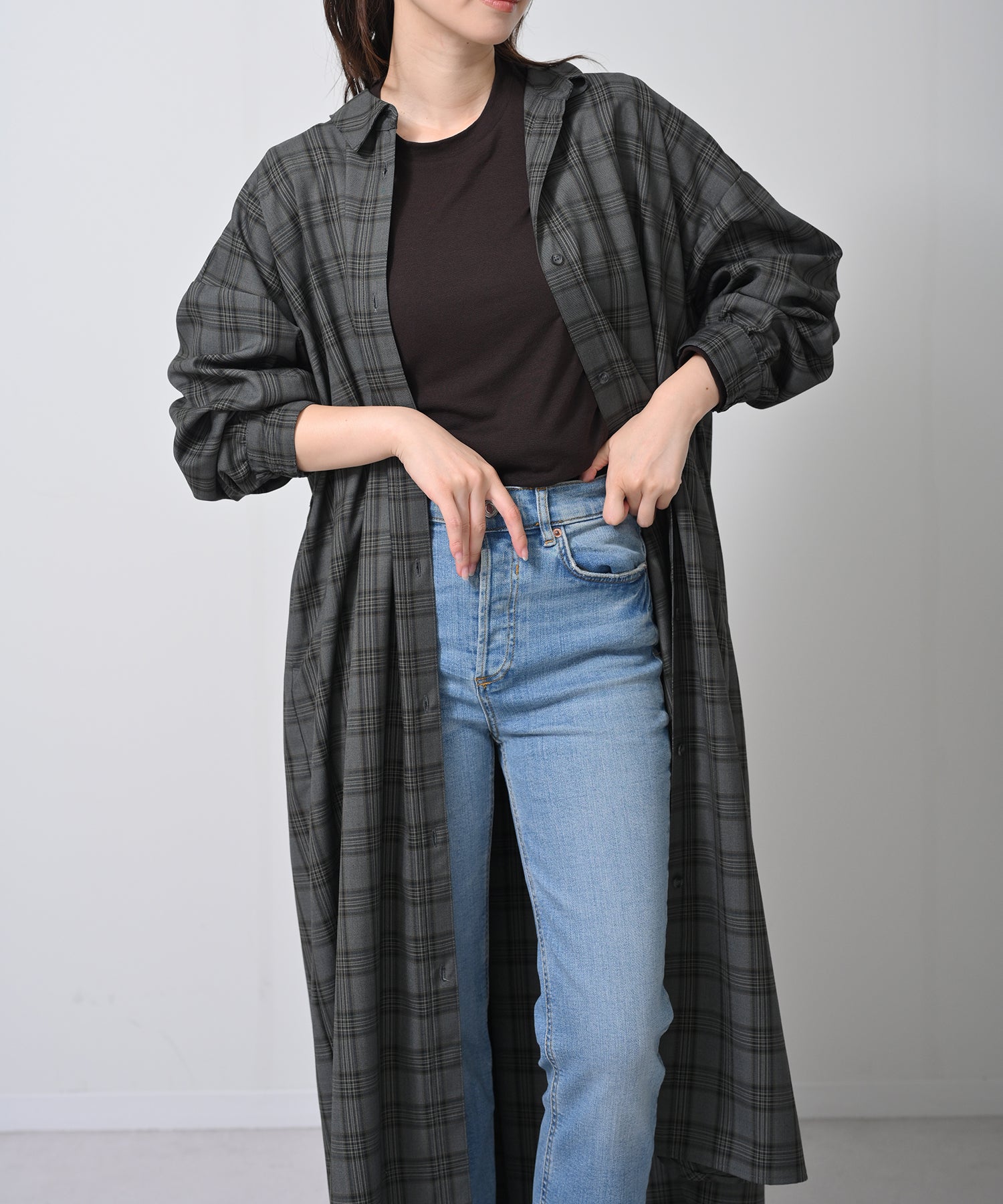 グレー×イエローチェック　model：H160