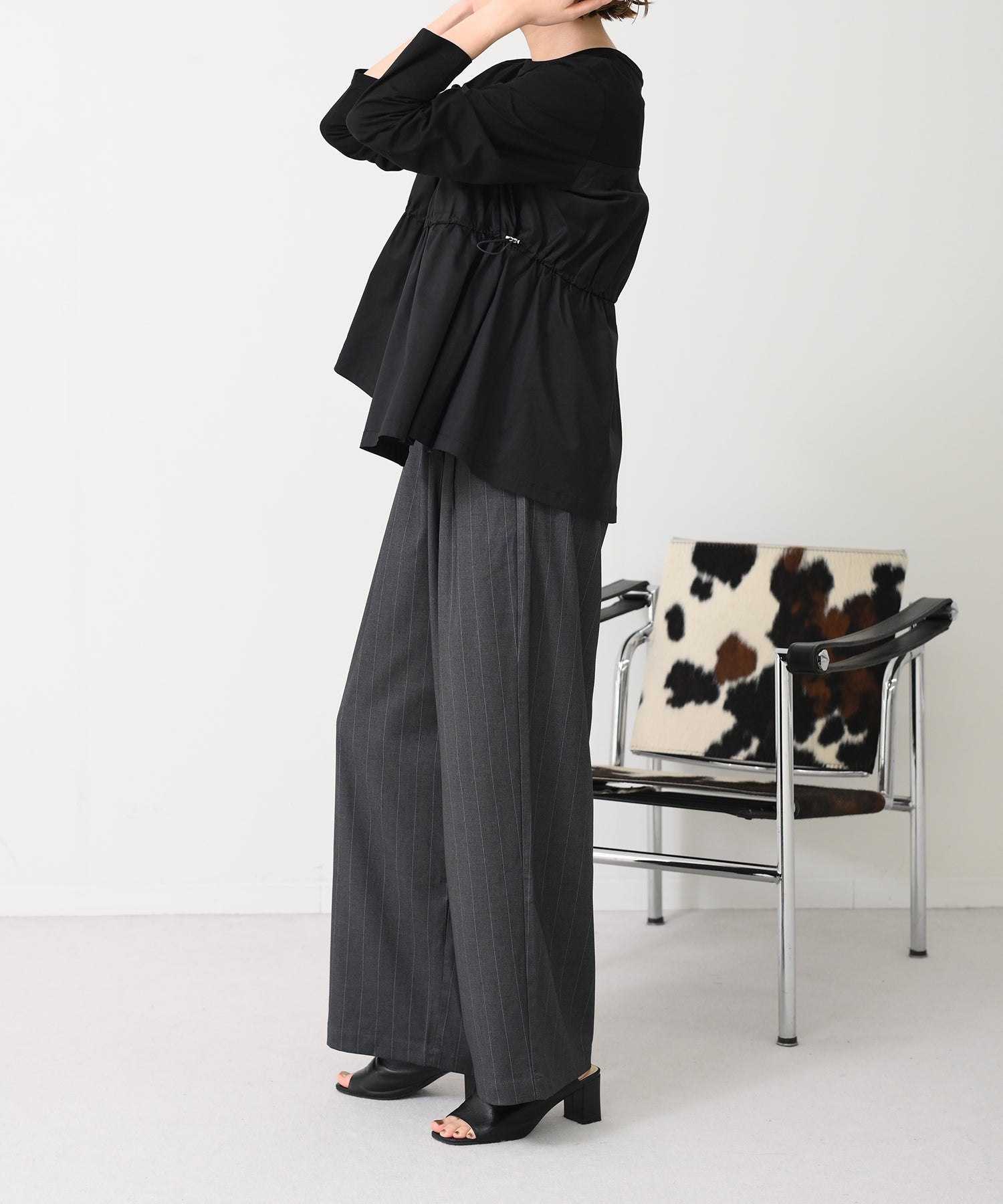 Tucked Wide Striped Pants