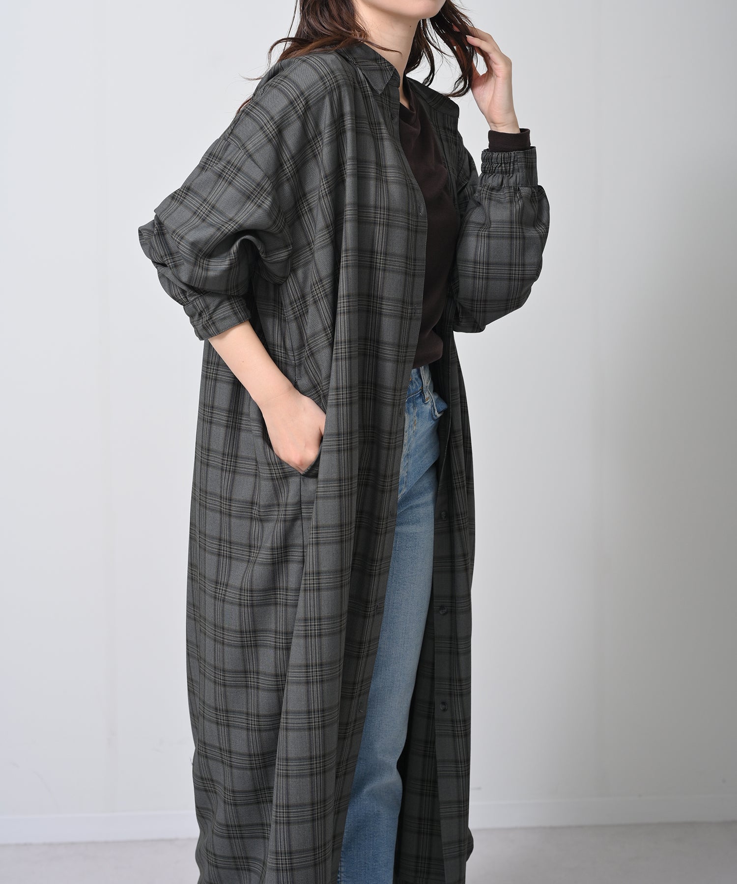 グレー×イエローチェック　model：H160