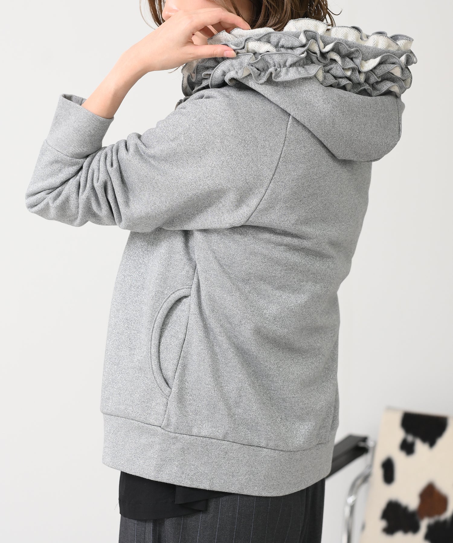 Frilled glitter hoodie