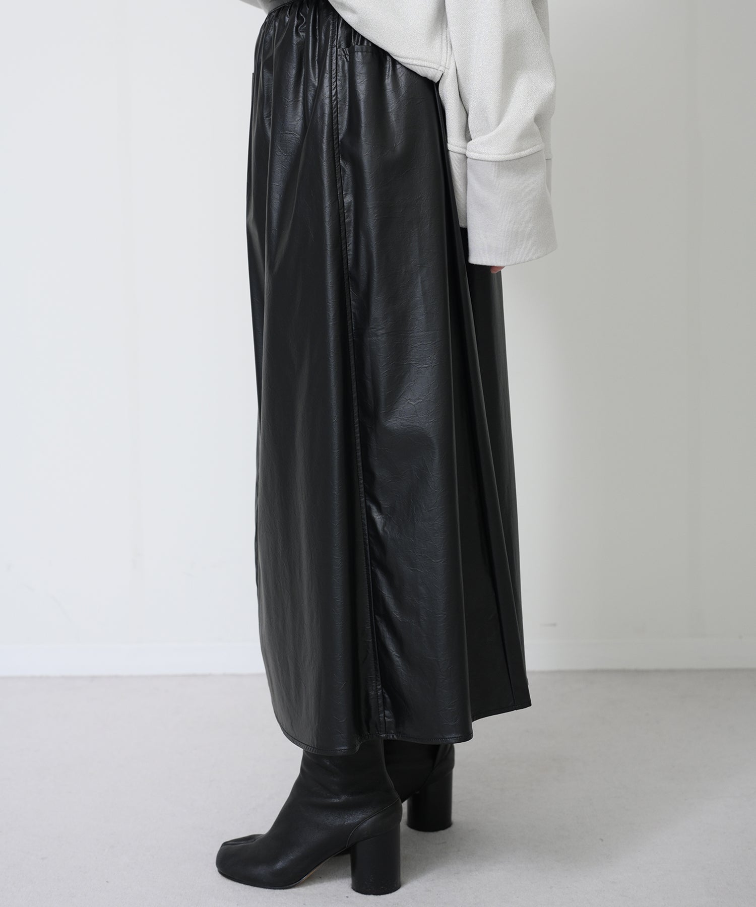 Faux Leather Gather Flare Skirt