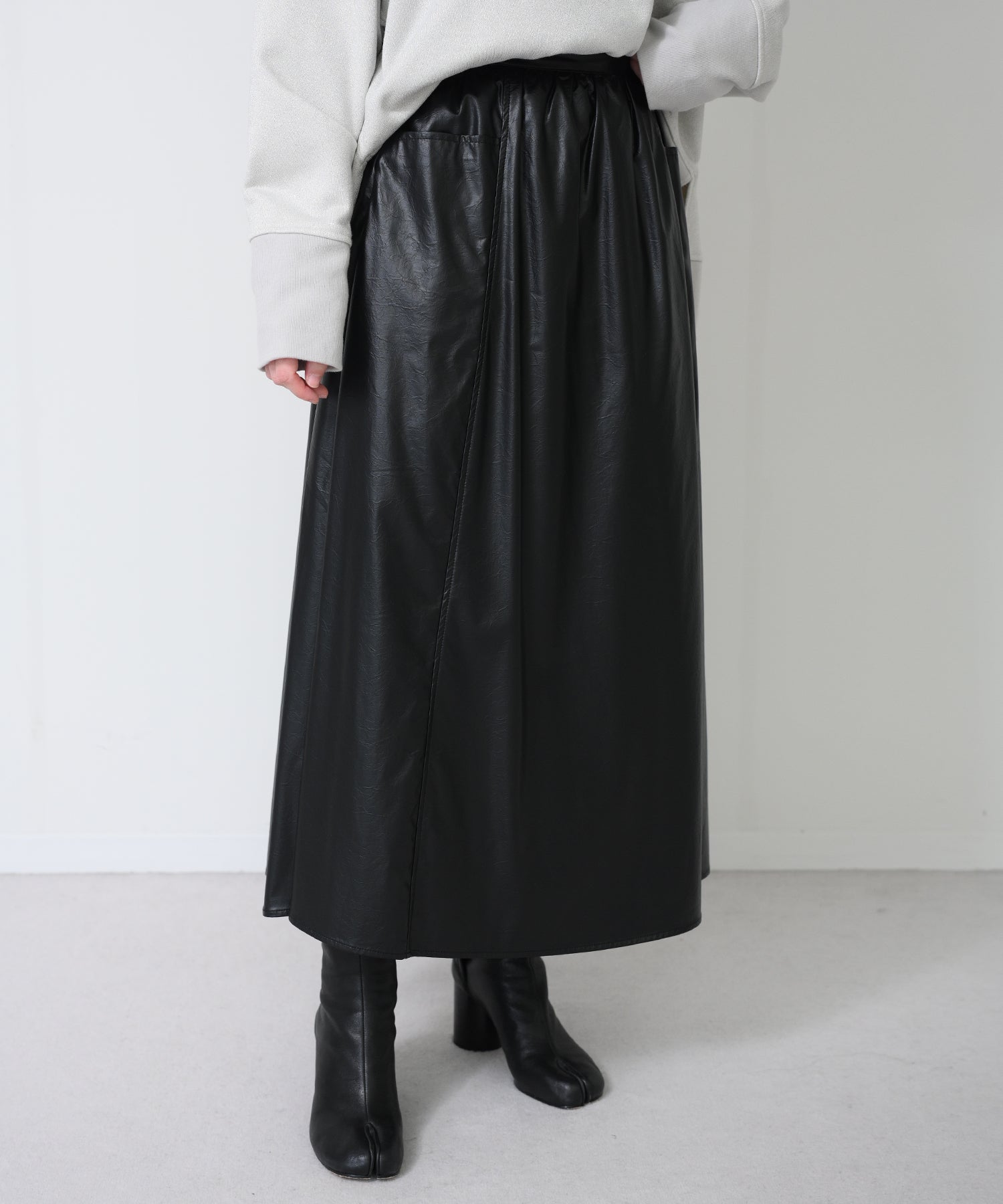 Faux Leather Gather Flare Skirt