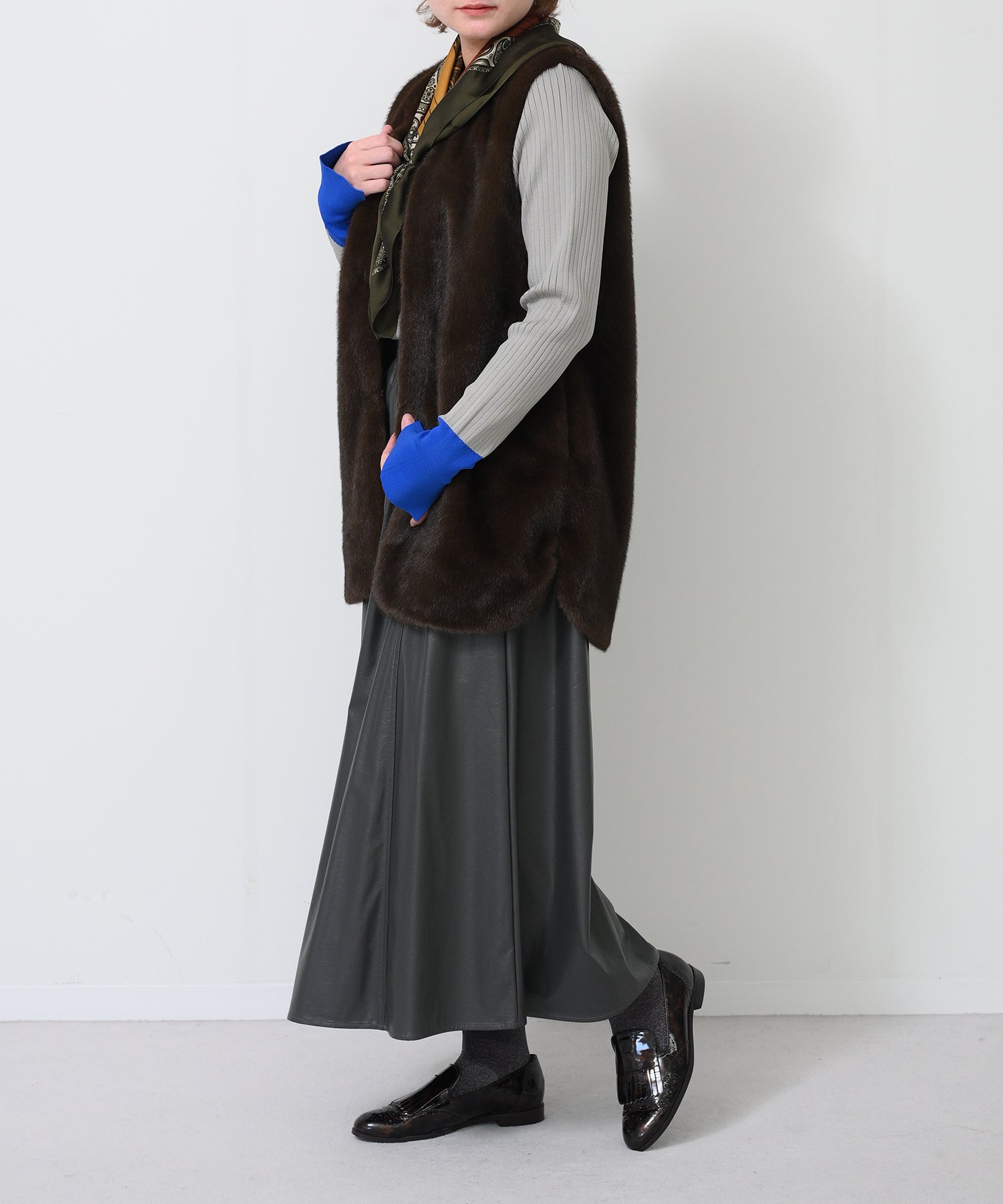 Faux Leather Gather Flare Skirt