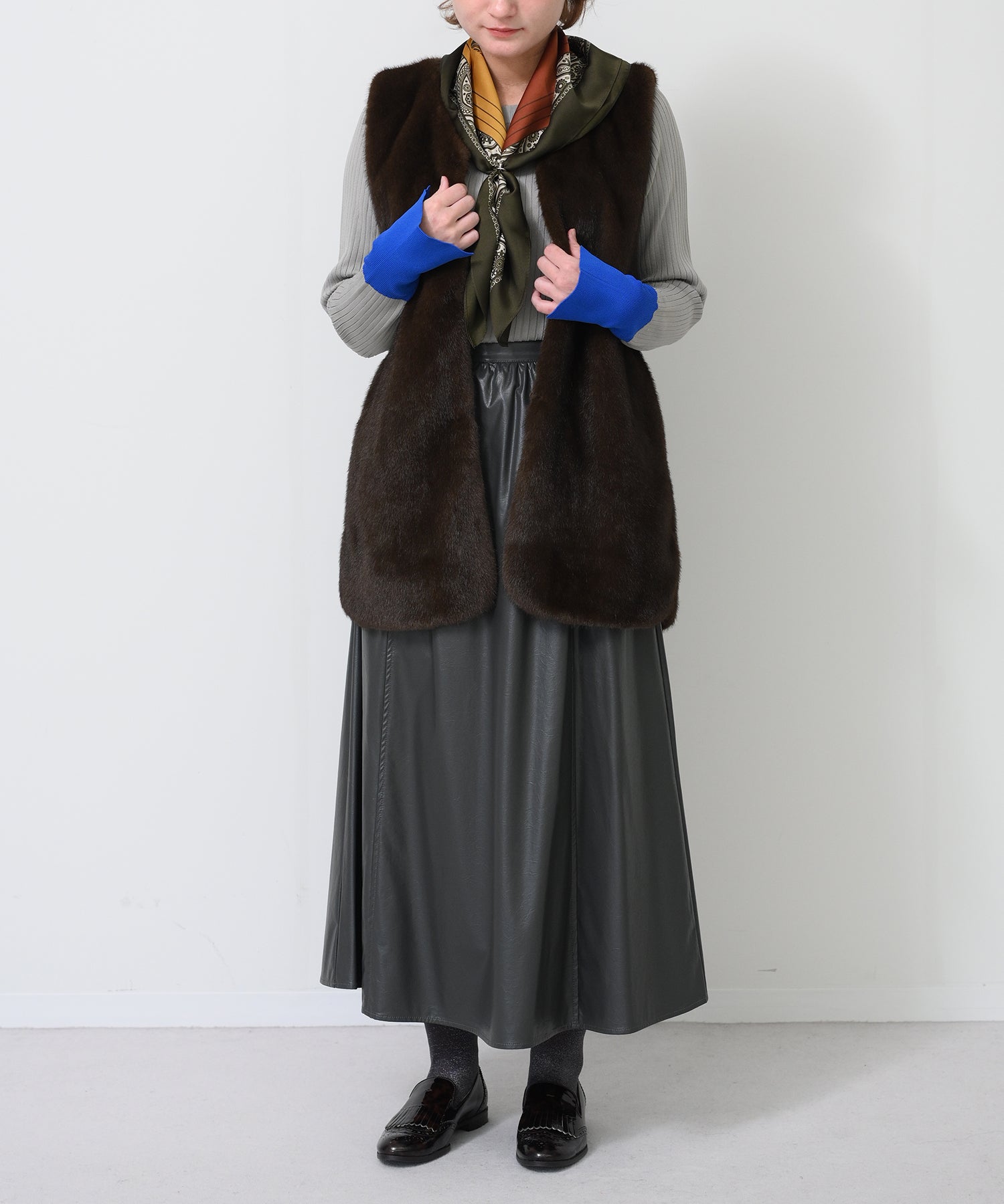 Faux Leather Gather Flare Skirt