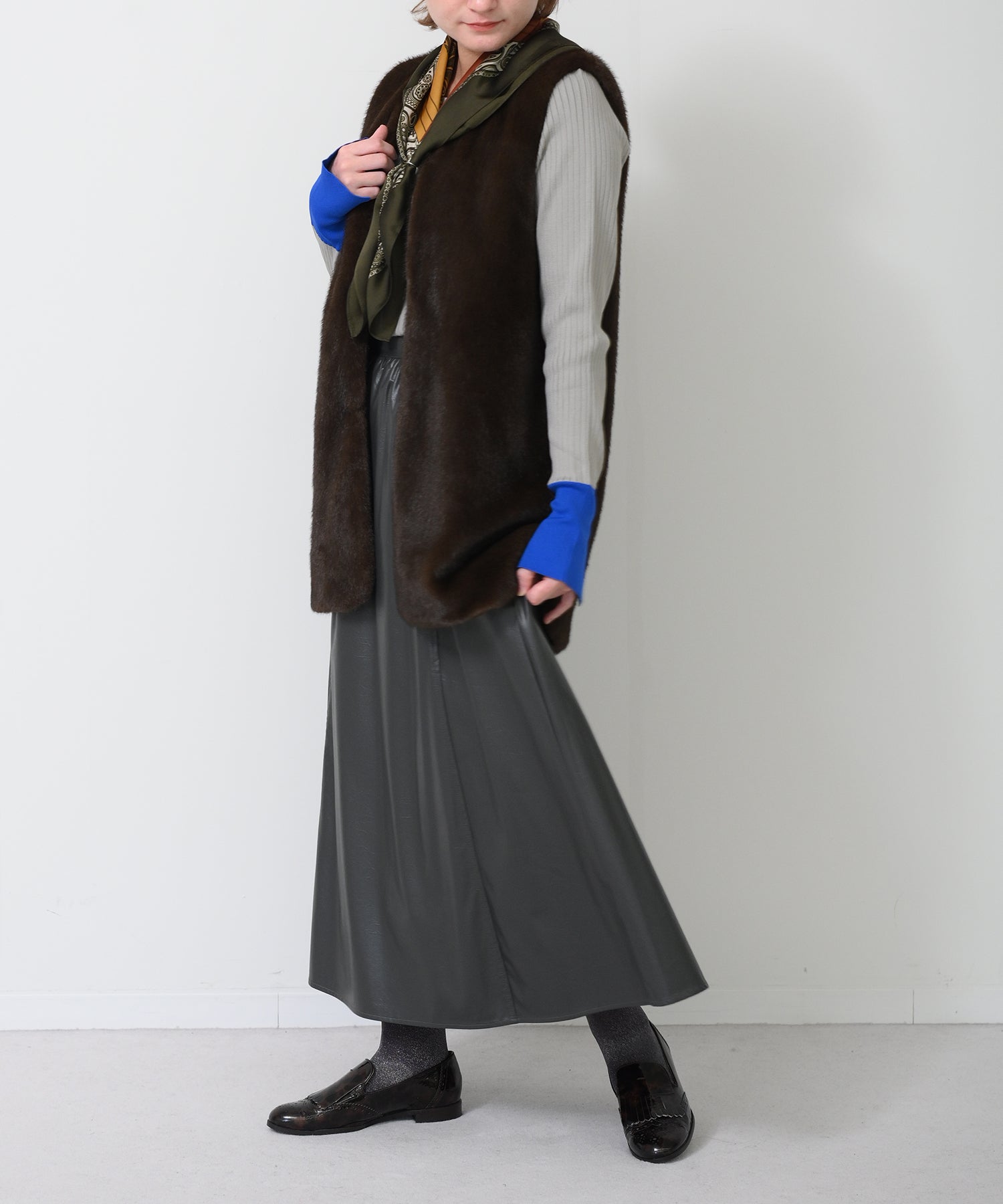 Faux Leather Gather Flare Skirt