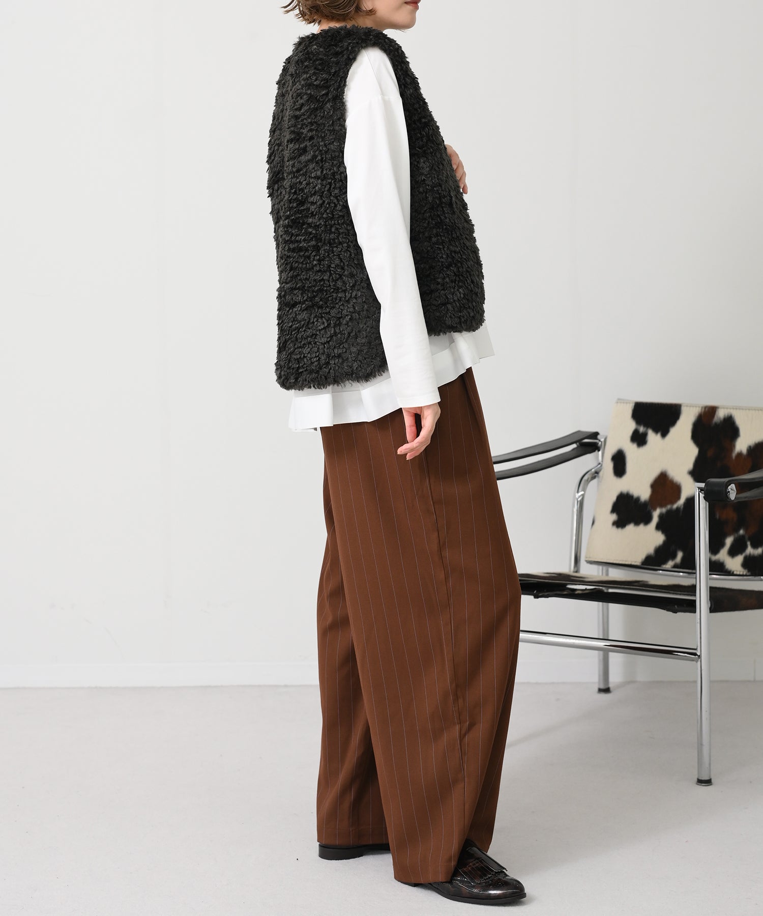 Tucked Wide Striped Pants