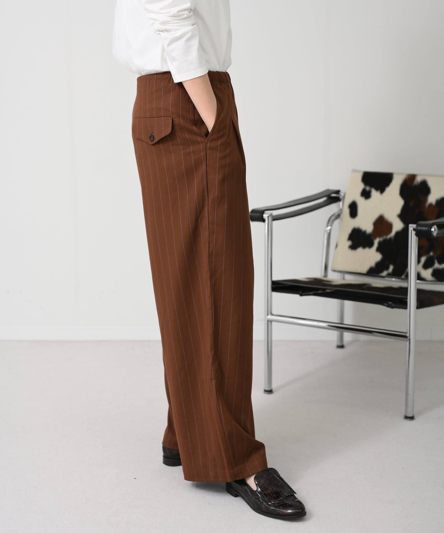 Tucked Wide Striped Pants