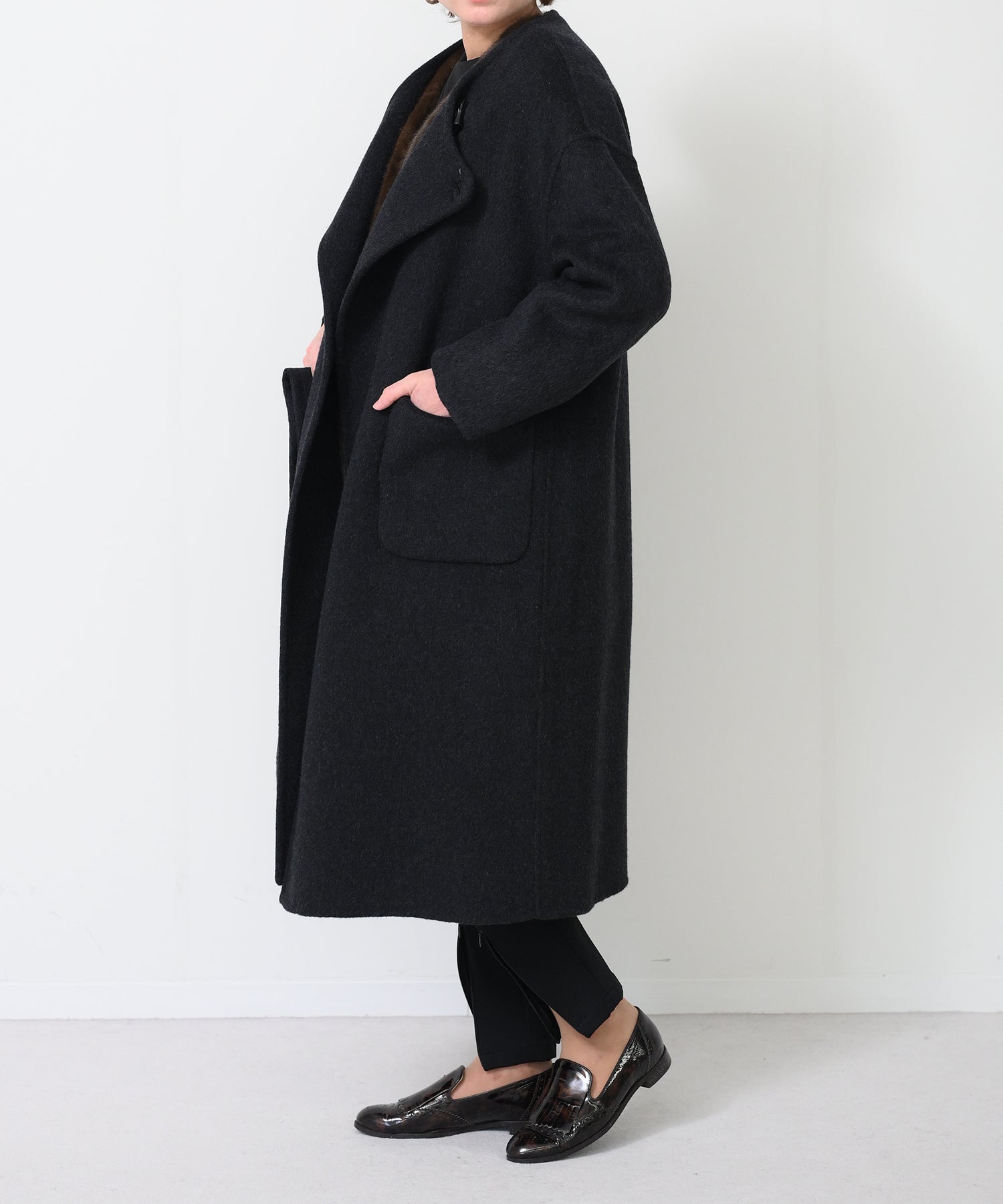 Wool Scarf-Integrated Long Coat