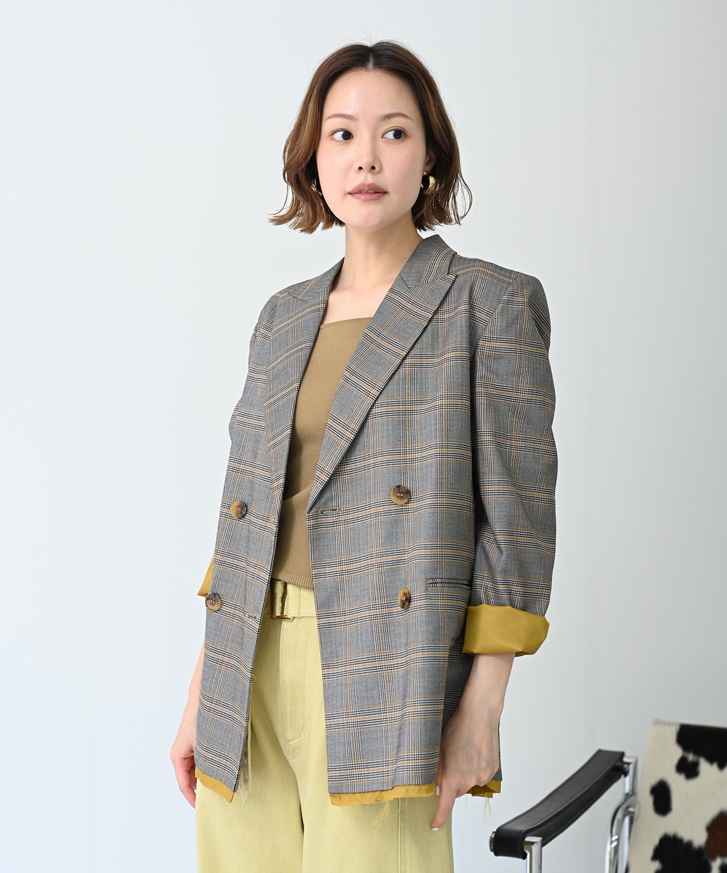 グレー×イエローチェック　model：H167