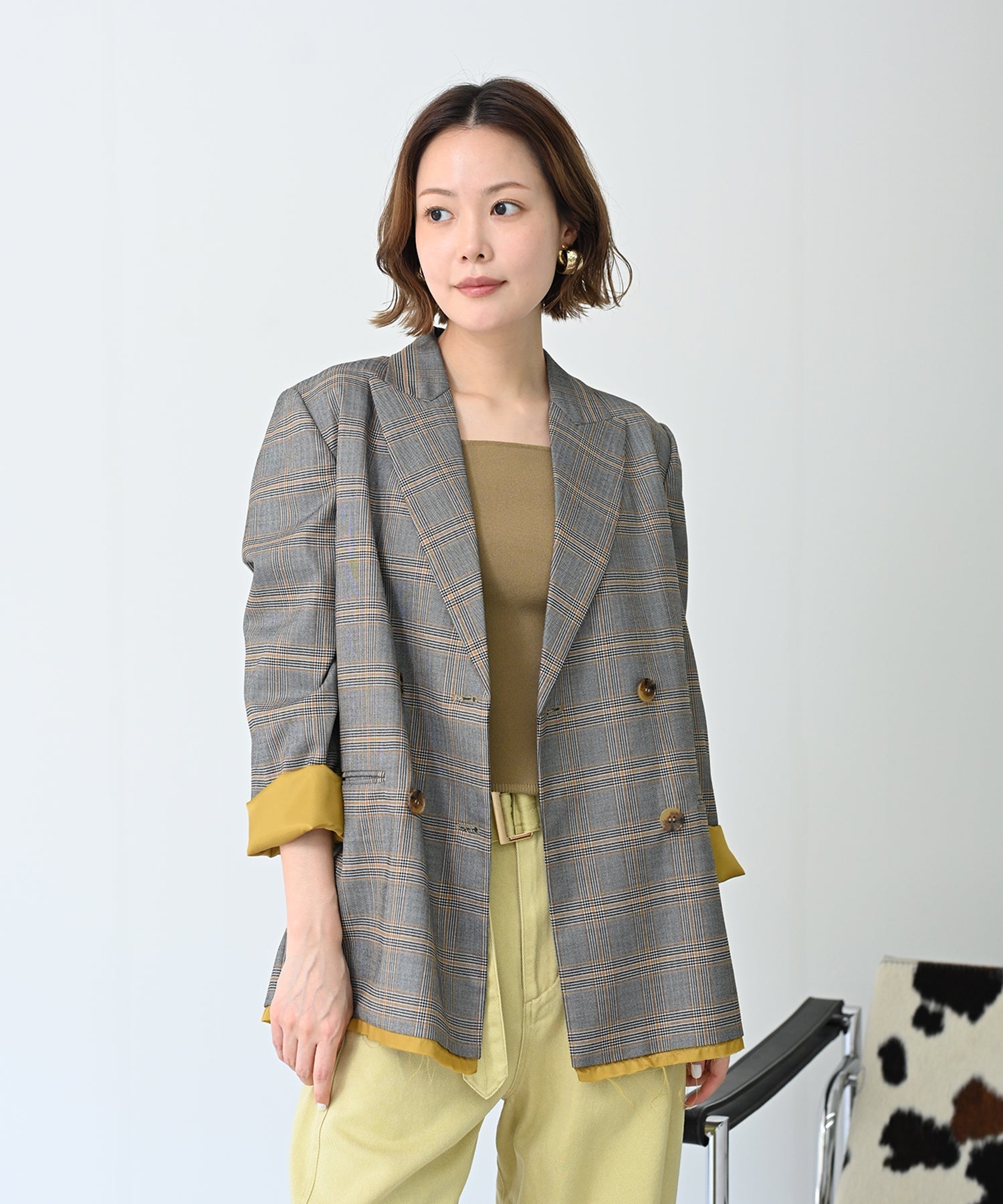 グレー×イエローチェック　model：H167