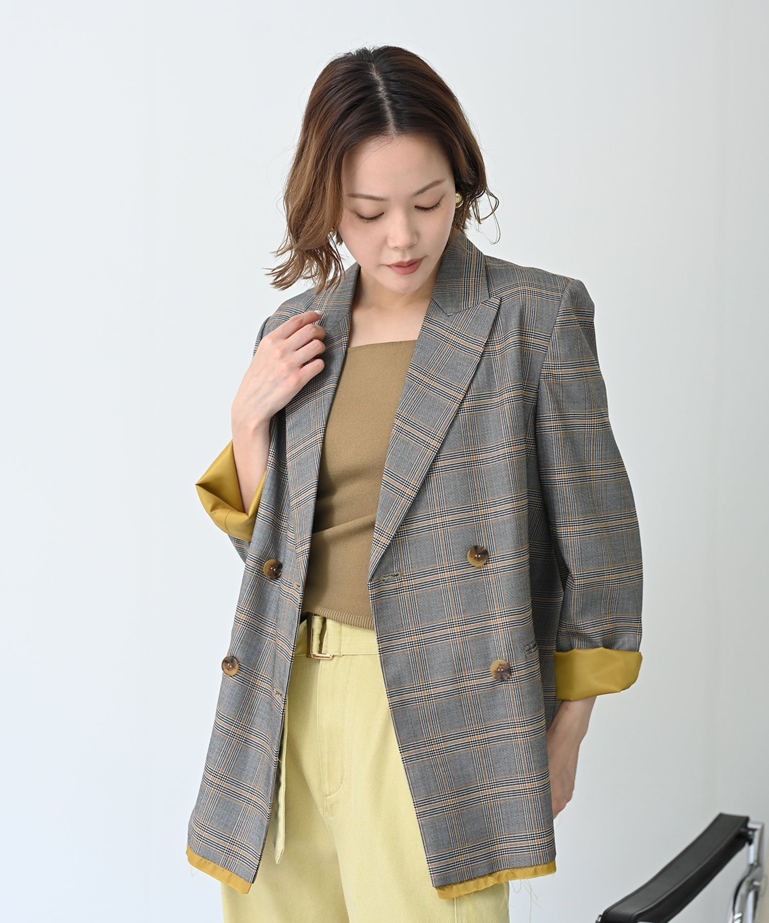 グレー×イエローチェック　model：H167