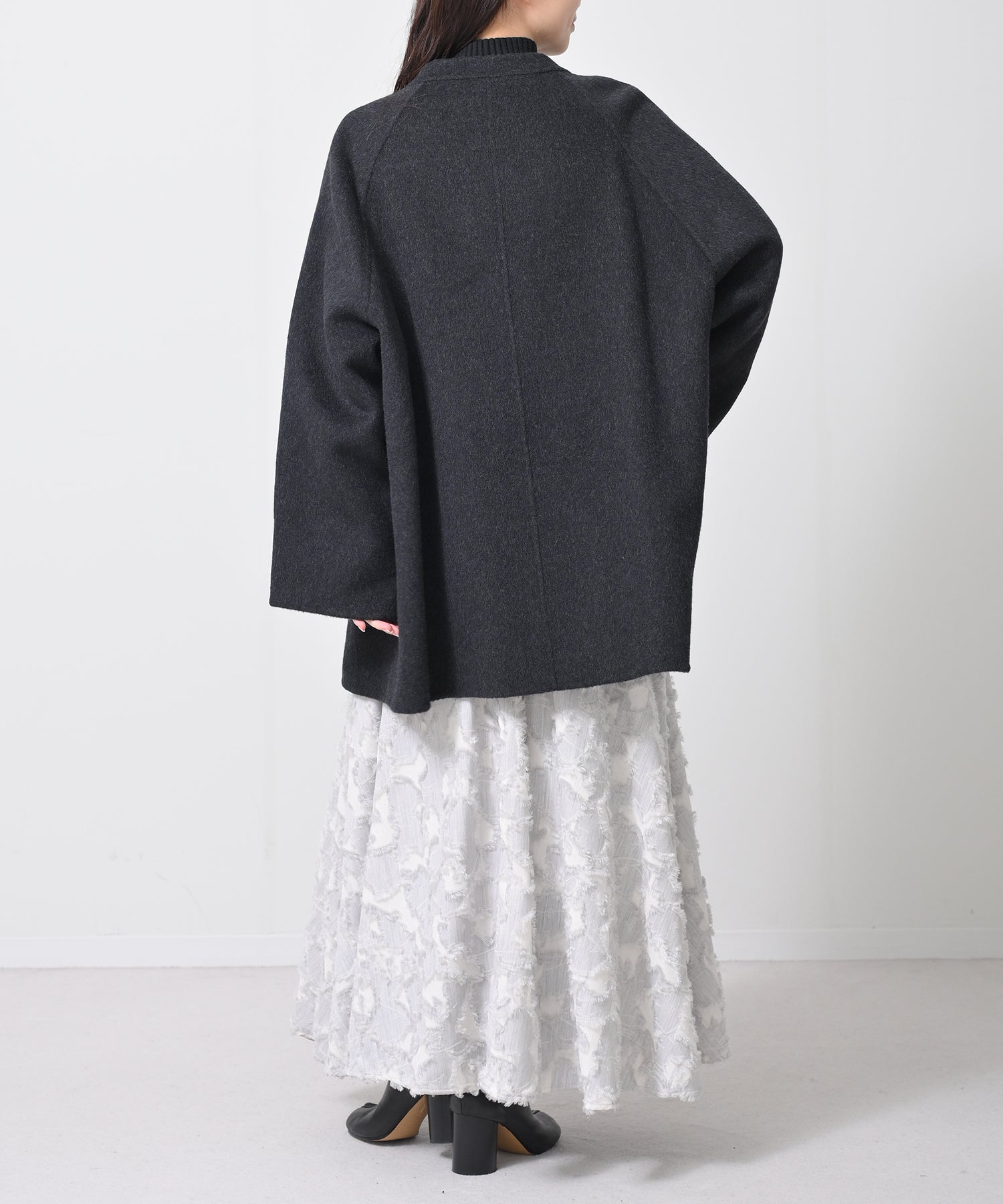 Scarf-Attached Wool Coat