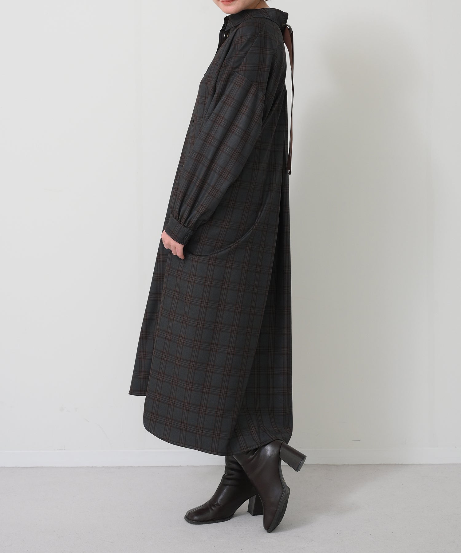 チャコール×オレンジチェック　model：H163