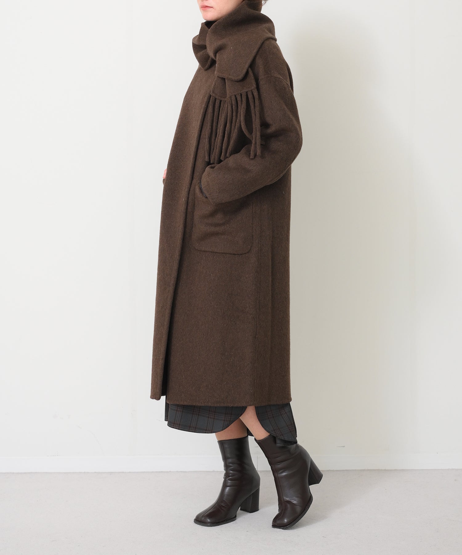 Wool Scarf-Integrated Long Coat