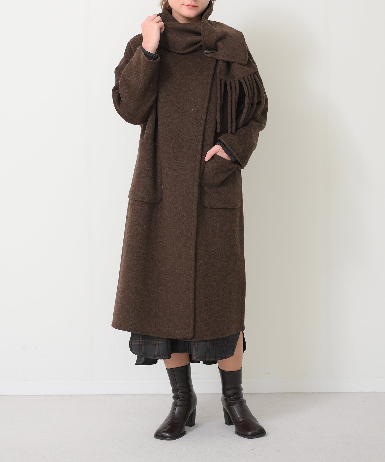 Wool Scarf-Integrated Long Coat