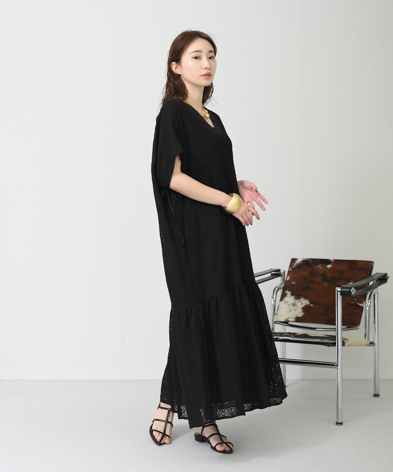 【美品】イランイラン　シルク100％ベロアワンピース　総レース　結婚式　デート☆ レースドレスワンピース