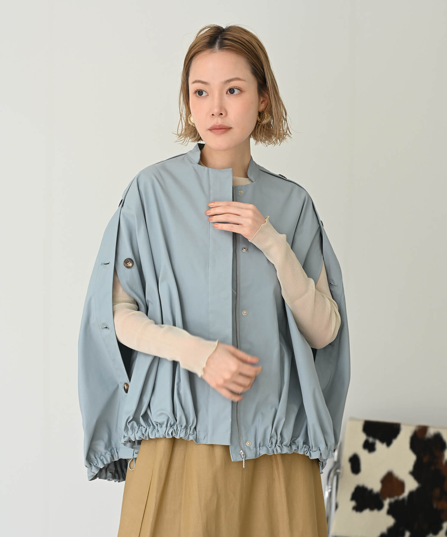 【Timesale】サイドボタンポンチョブルゾン
