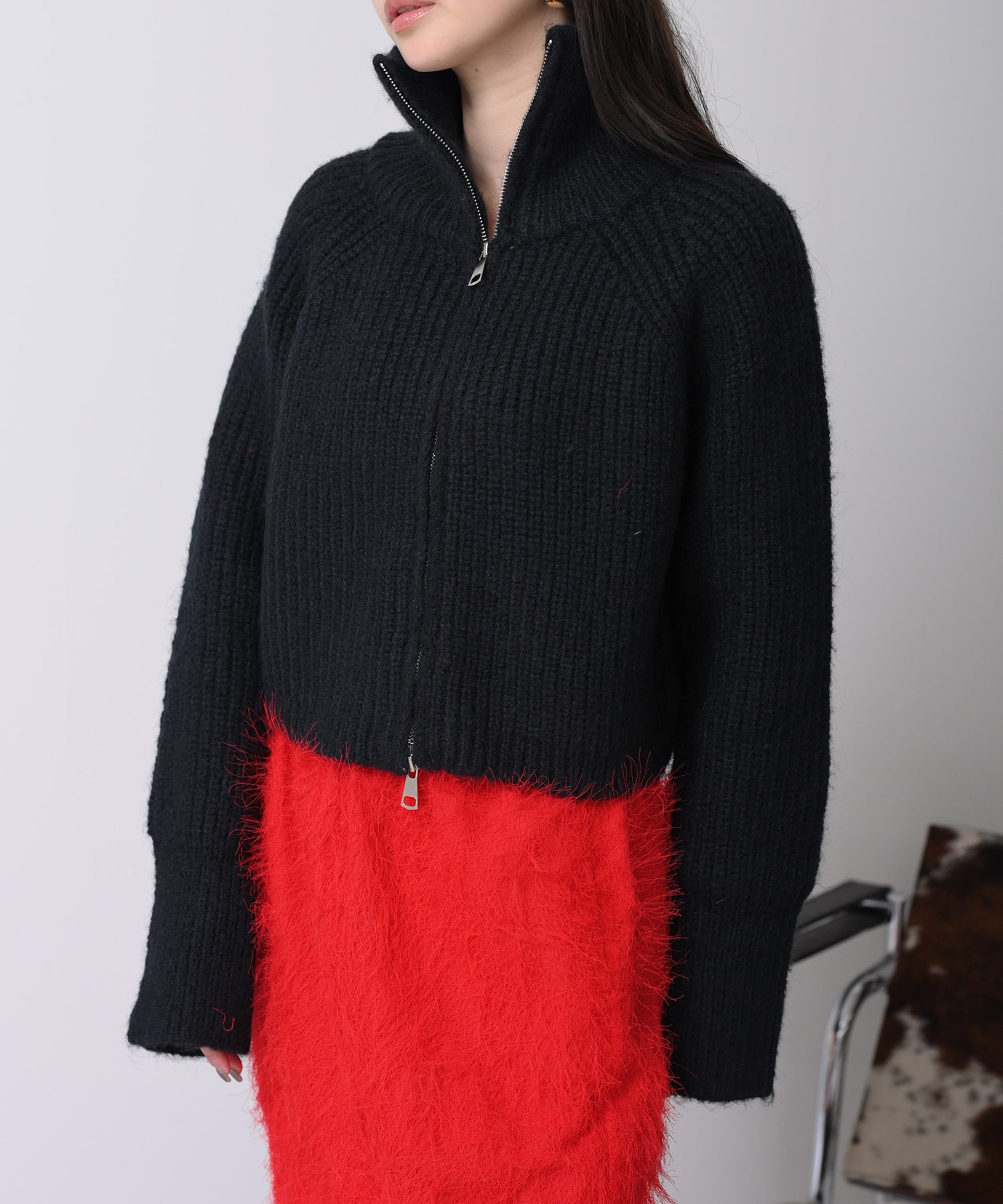 ジャケット・アウター NTRUL Shaggy Zip Up Knit DISSONANCE Chunky Zip-Up Knit Jacket