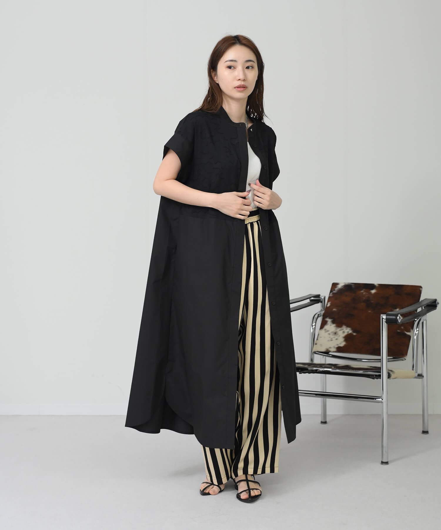 【Secretsale】ストライプポケットフリンジパンツ