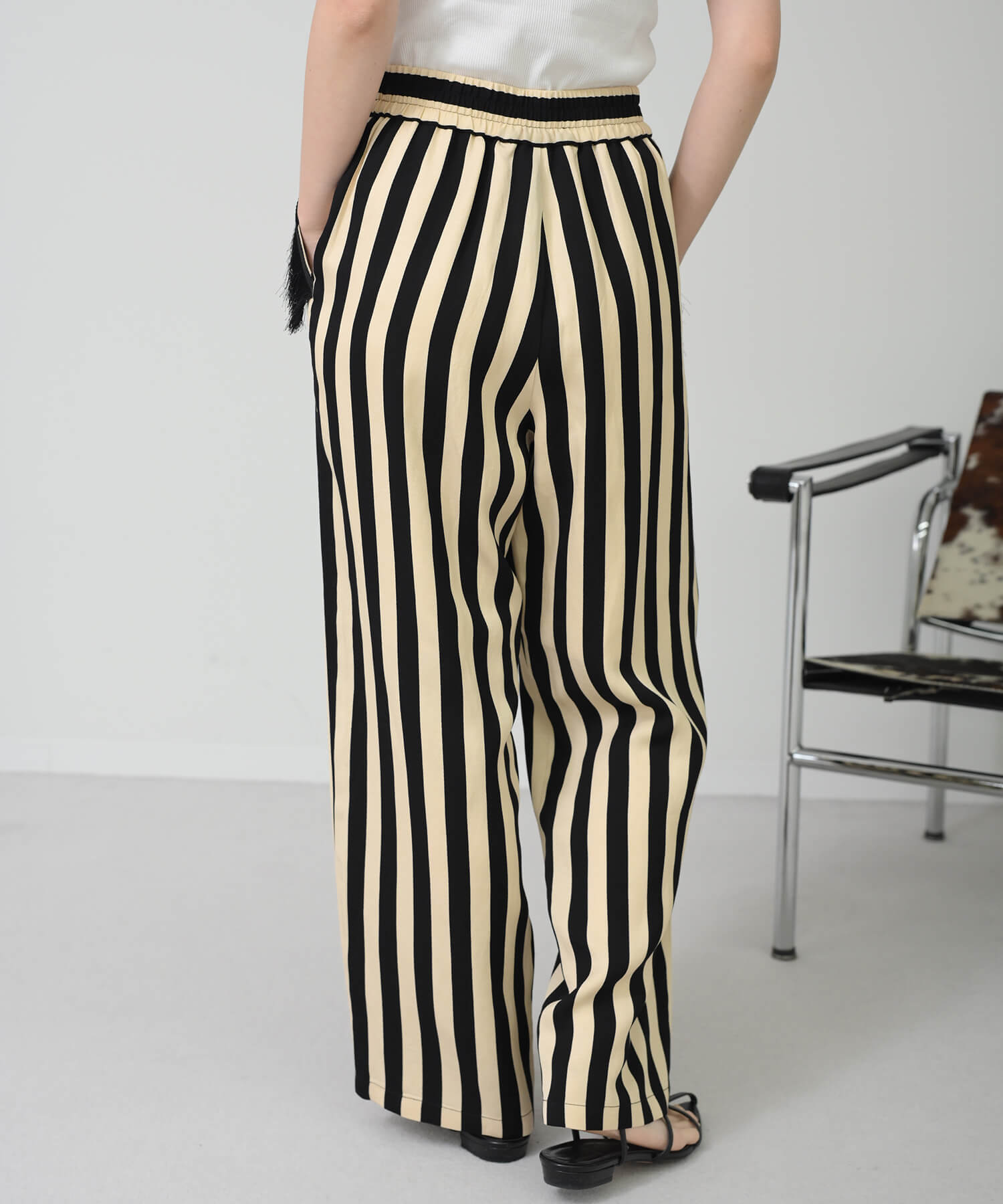 【Secretsale】ストライプポケットフリンジパンツ