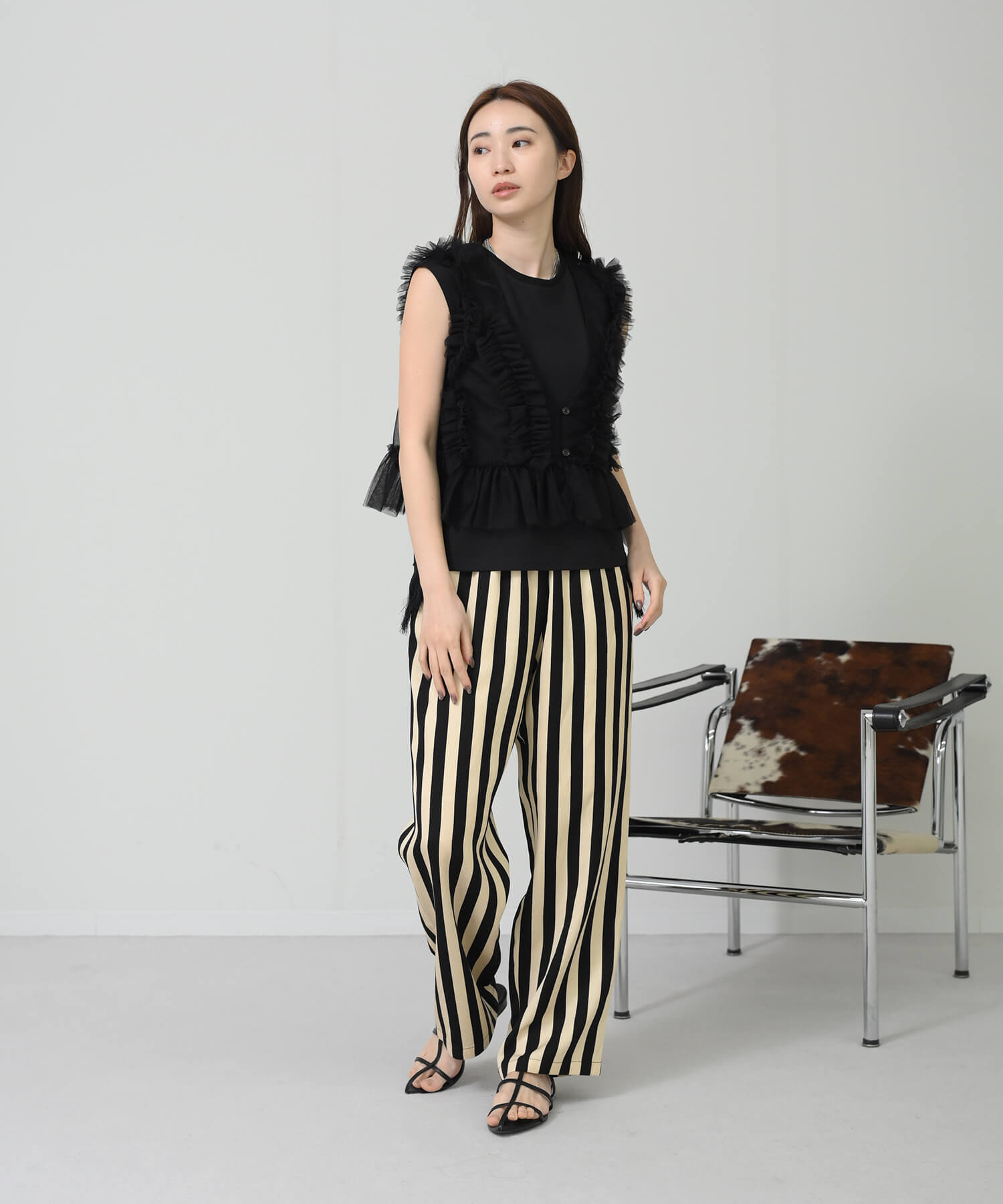【Secretsale】ストライプポケットフリンジパンツ