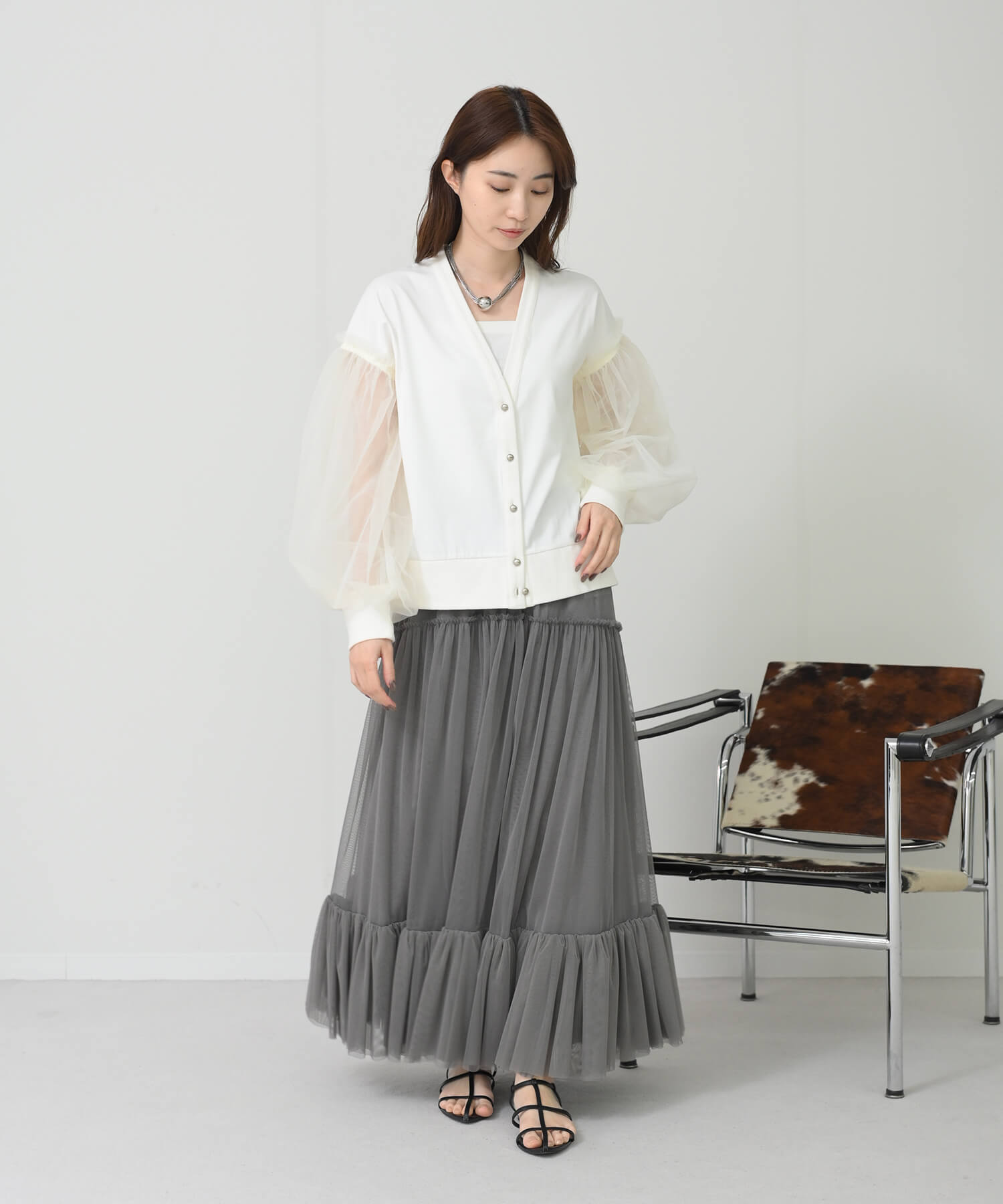 【Timesale】チュール袖カーディガン