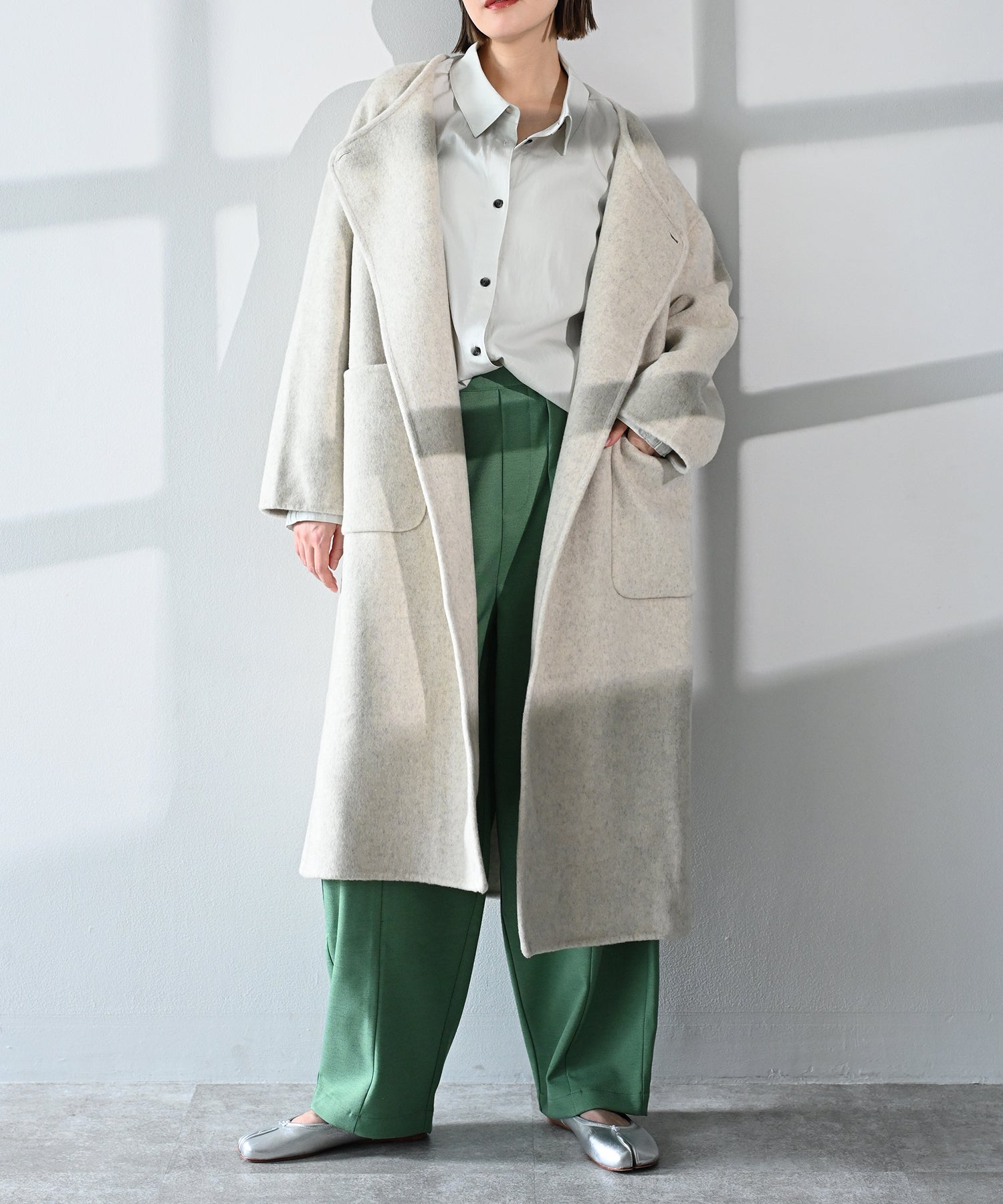 訳有【ラルフ未使用品（定価12.6万】RL イタリー製リネンコートUS M Wool Scarf-Integrated Long Coat