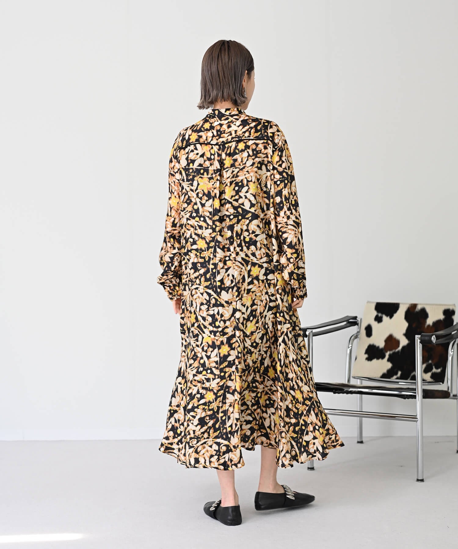 【Secretsale】パイピングラインシャツ柄ワンピースドレス