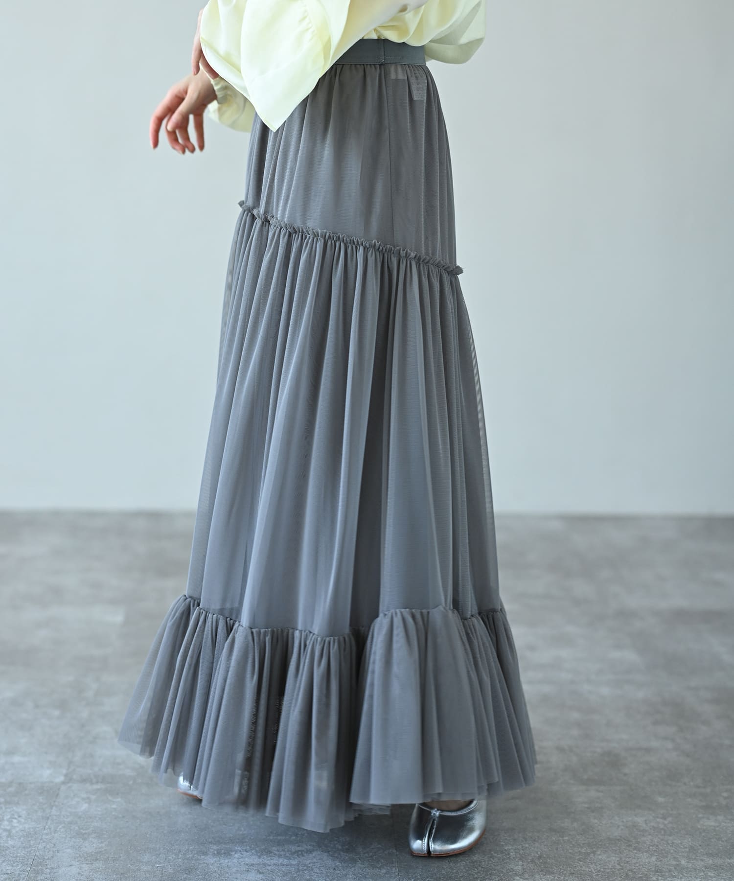 【Secretsale】ギャザーチュールティアードスカート