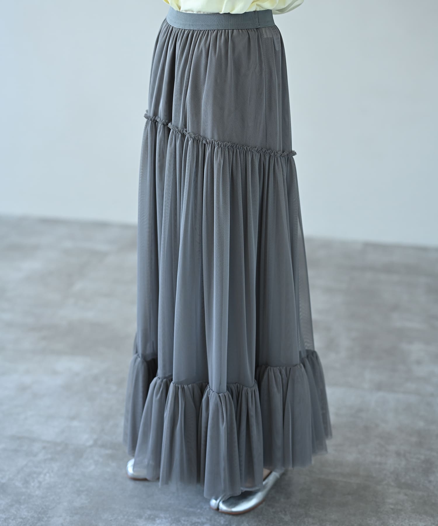 【Secretsale】ギャザーチュールティアードスカート