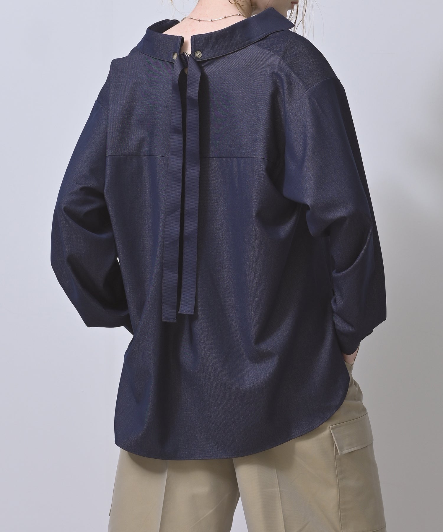 Denim-like Back Ribbon Blouse