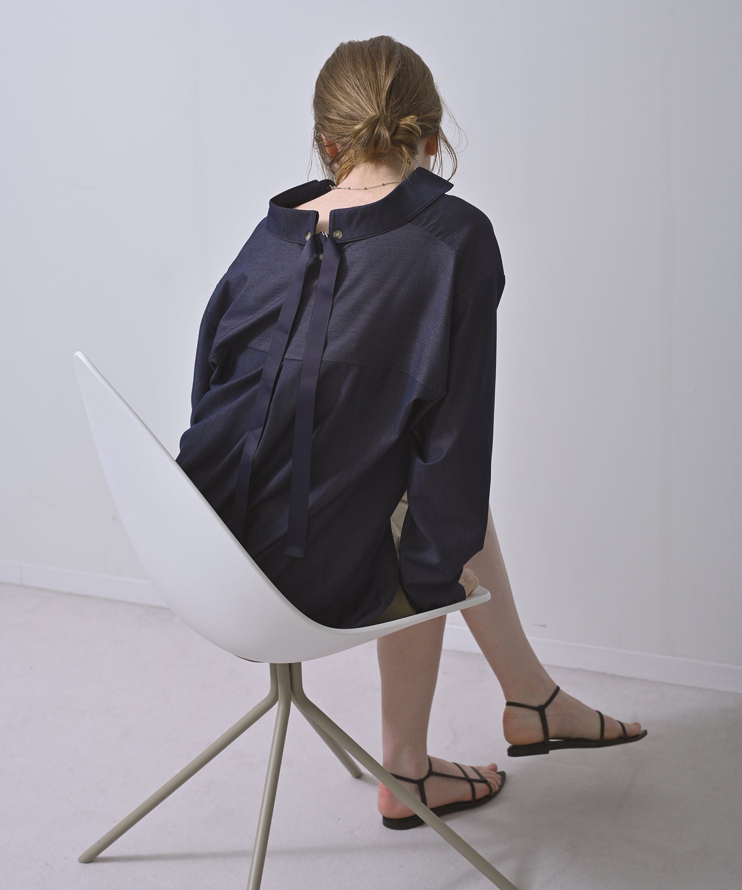 Denim-like Back Ribbon Blouse