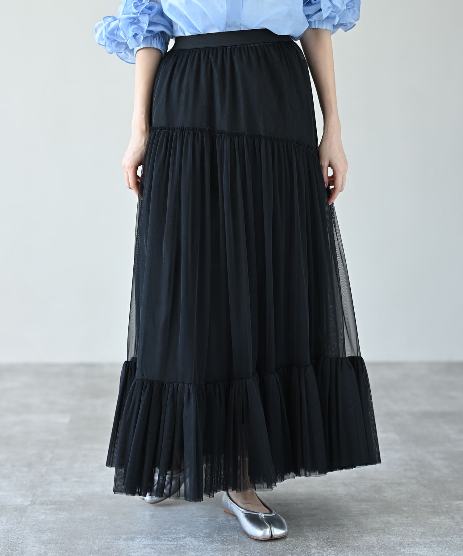 【Secretsale】ギャザーチュールティアードスカート