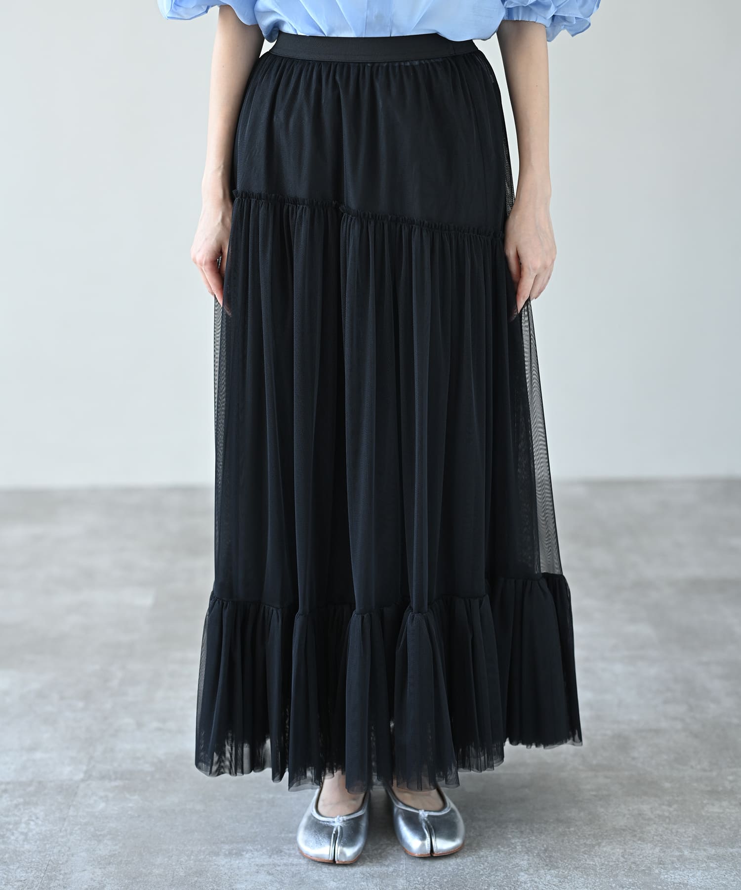 【Secretsale】ギャザーチュールティアードスカート