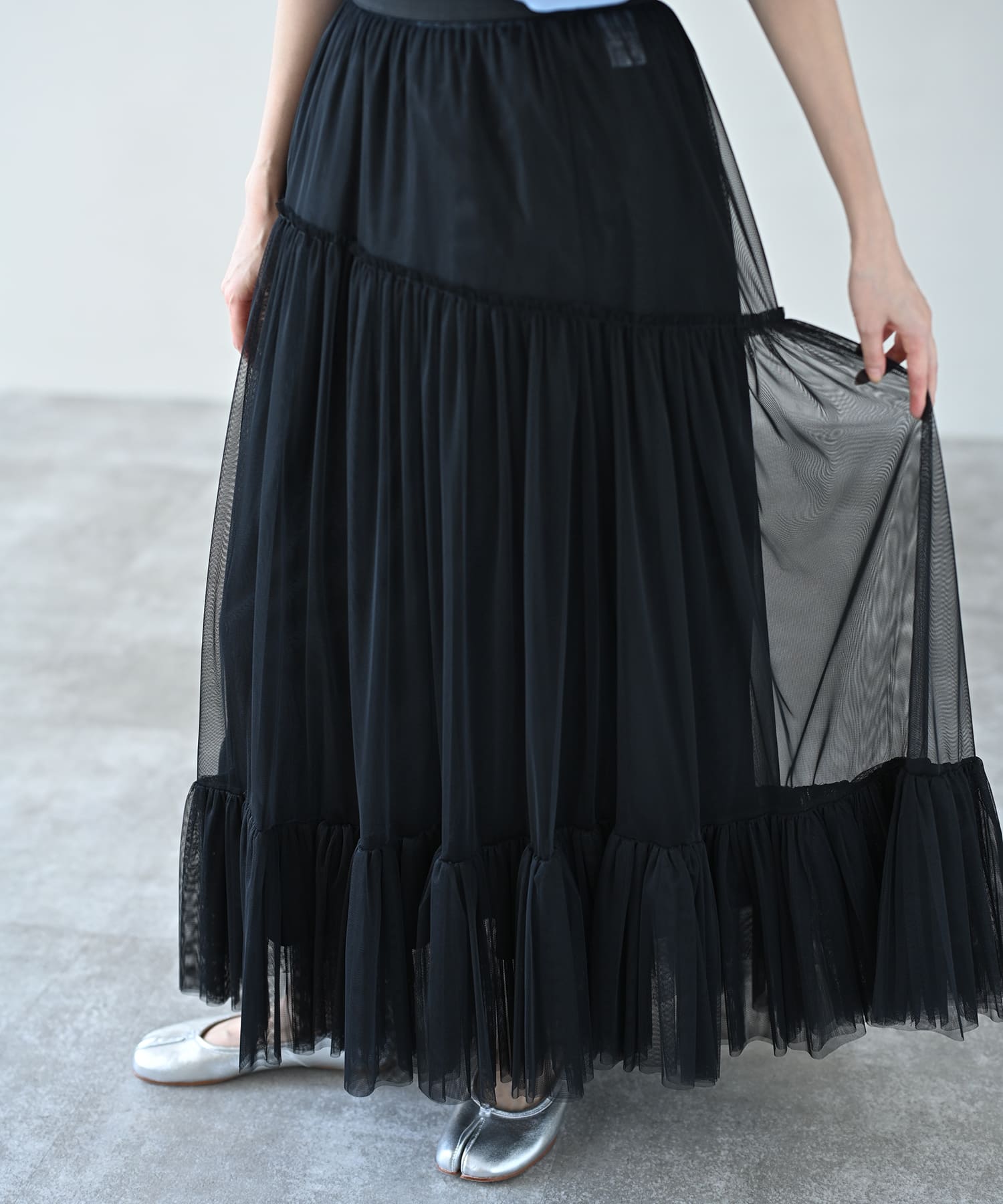 【Secretsale】ギャザーチュールティアードスカート