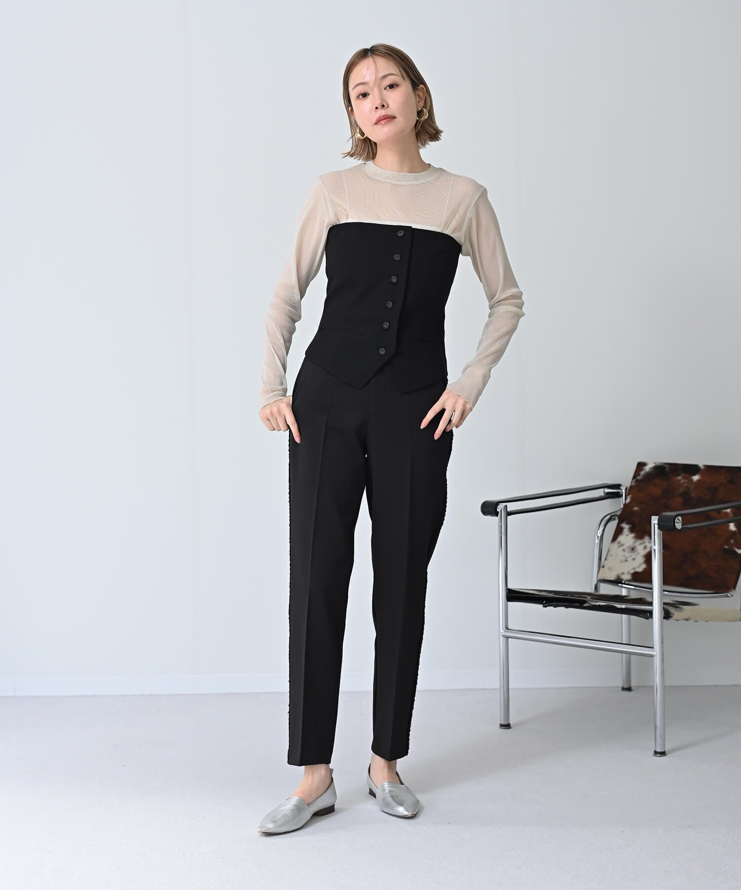 【Timesale】サイドブレードテーパードパンツ