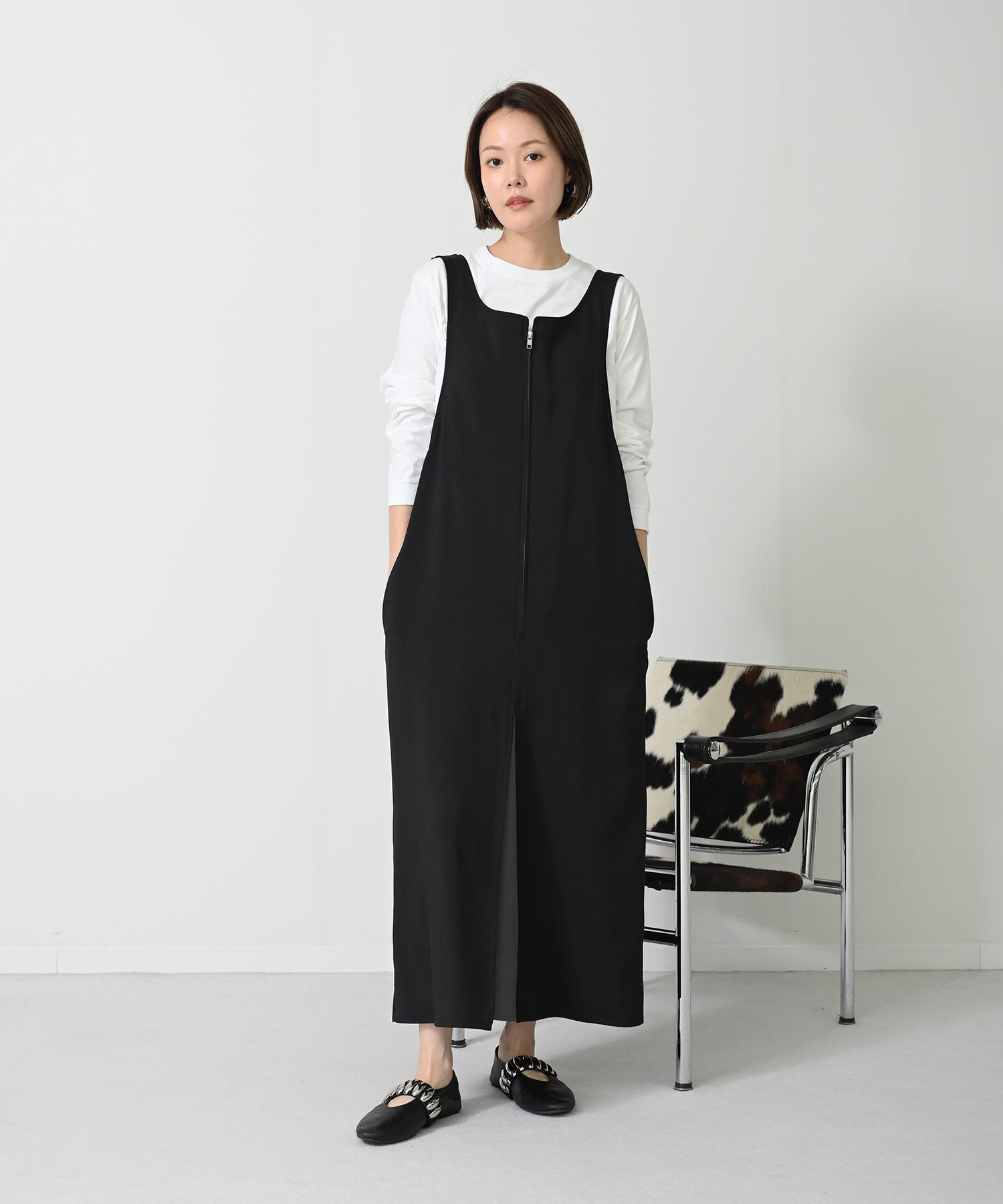 七里　Shichiri ジャンパースカートL美品 七里 shichiri ワンピース ブラウスセット
