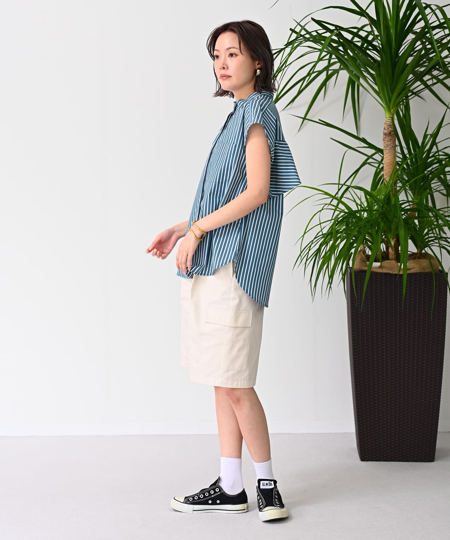 グリーン×オフ　model：H167 着用サイズ：フリー
