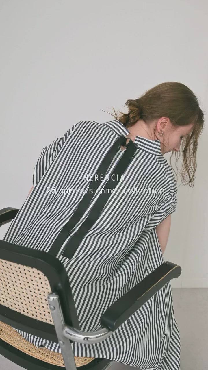 Back-Ribbon Striped Shirt Dress