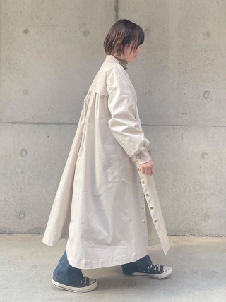 Rib volume sleeve long coat