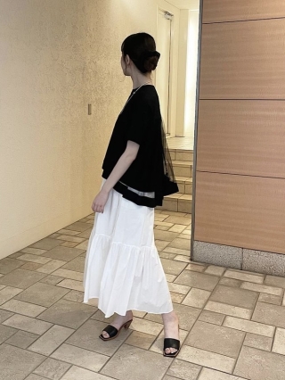 tenjiku cotton sheeting front switching back tulle short sleeve